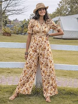 Amazon.co.jp: ジャンプスーツ レディース 夏 花柄プリント