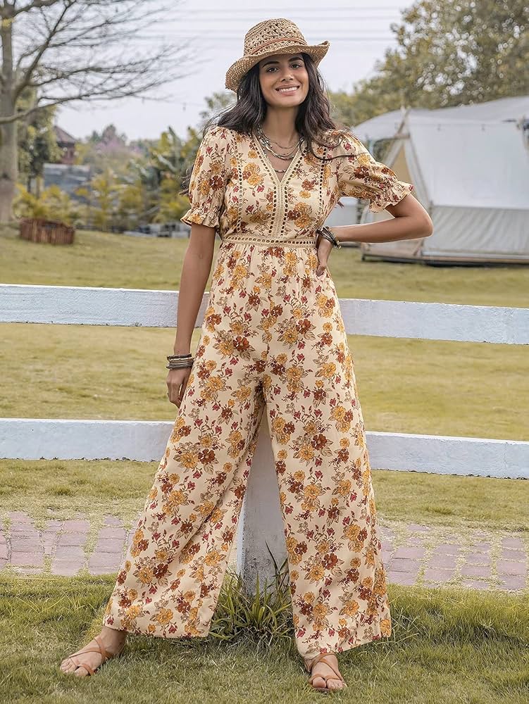 Amazon.co.jp: ジャンプスーツ レディース 夏 花柄プリント