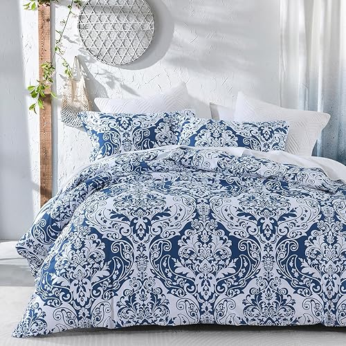 PERHOM Funda de edredón azul Queen Funda de edredón de damasco de cachemira tamaño Queen, juego de funda de edredón 100% algodón, 3 piezas ultra PERHOM Funda de edredón azul Queen Funda de edredón de damasco de cachemira tamaño Queen, juego de funda de edredón 100% algodón, 3 piezas ultra