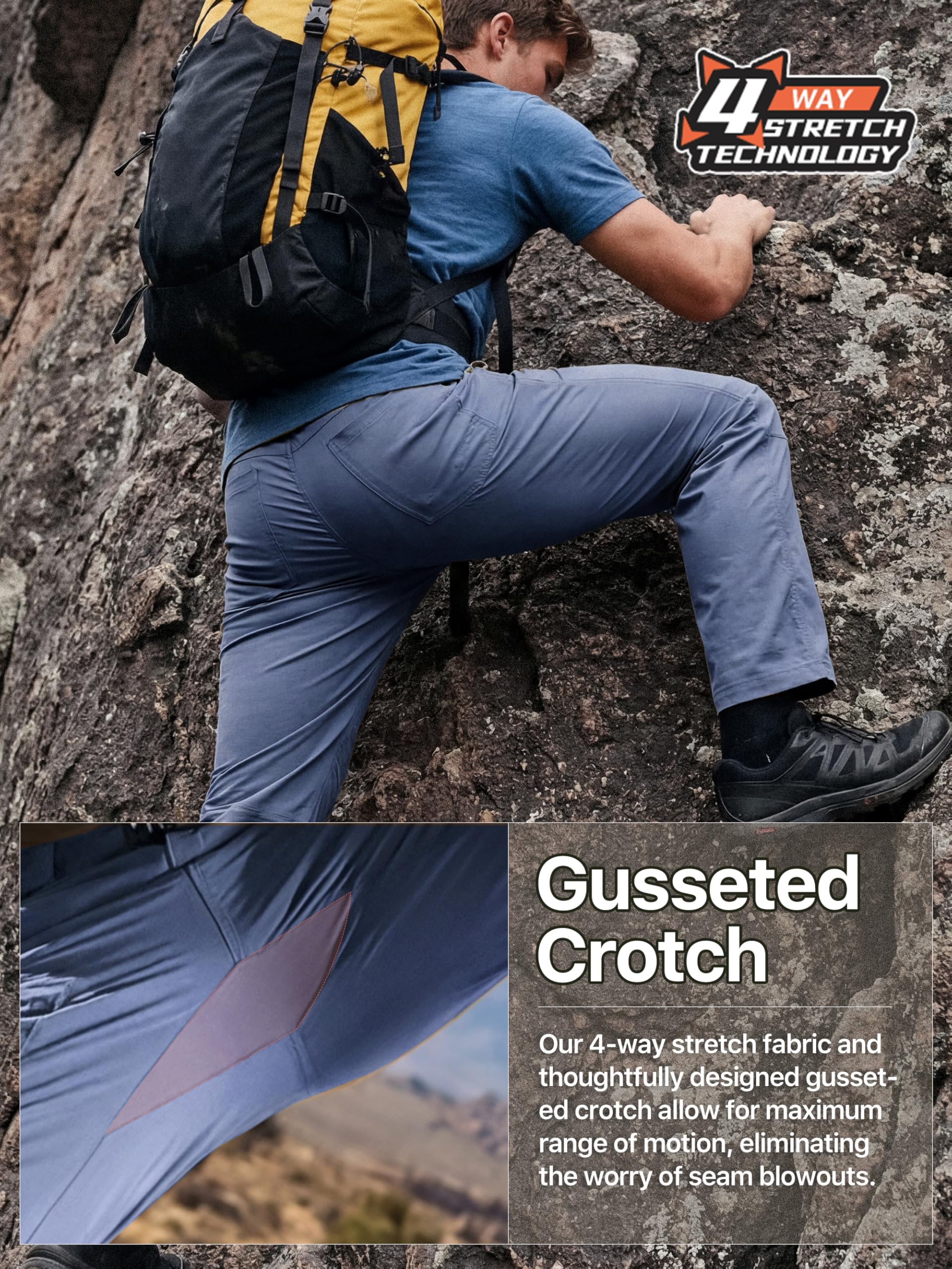 FREE SOLDIER Pantaloni Cargo da Trekking da Uomo con Cintura, Leggeri, Impermeabili e Asciugatura Rapida in Nylon-Spandex