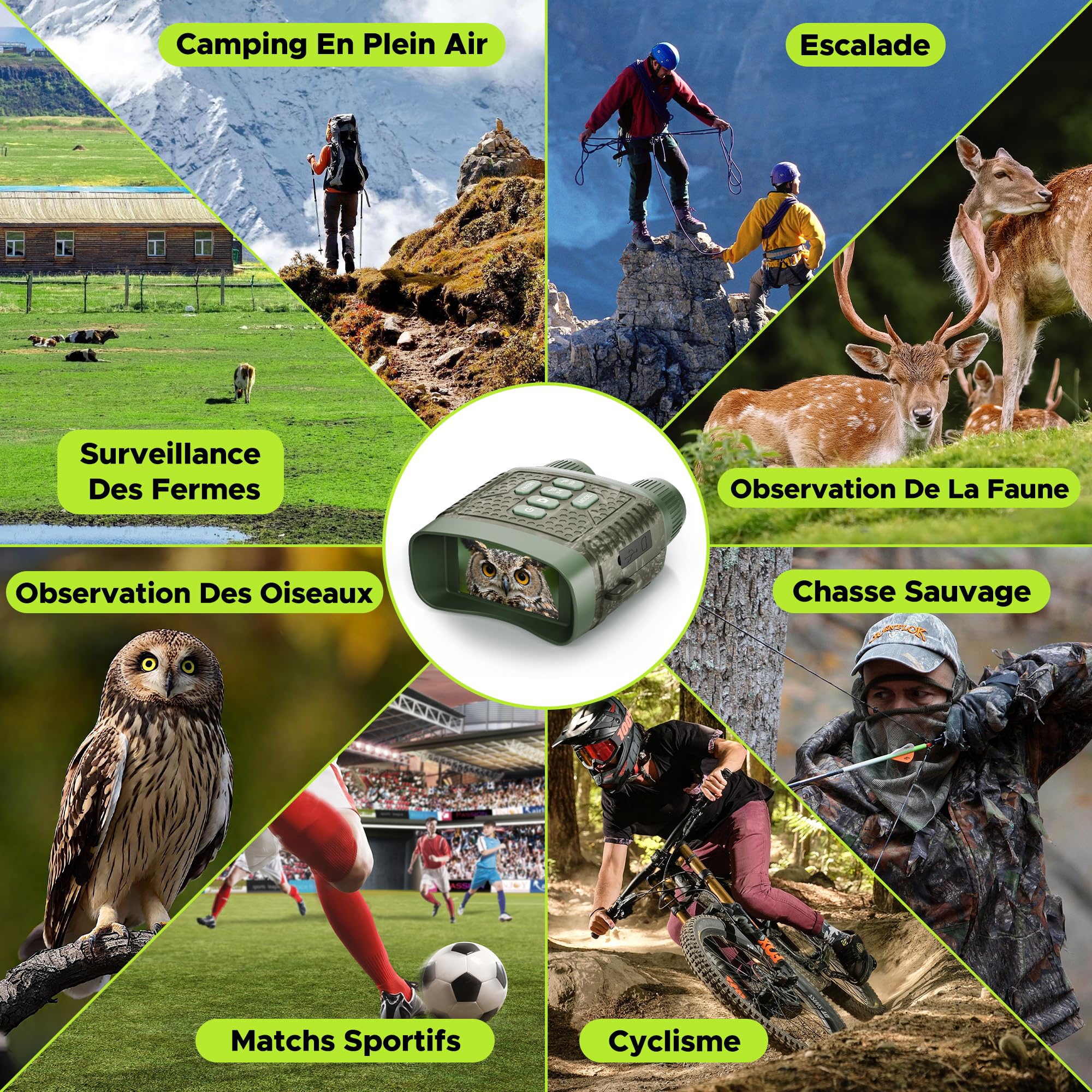 Jumelle Vision Nocturne 4K 48MP Infrarouge Zoom Numérique 10X Portée 400m avec Carte 32Go & Batterie 5000mAh Rechargeable pour Chasse Camping