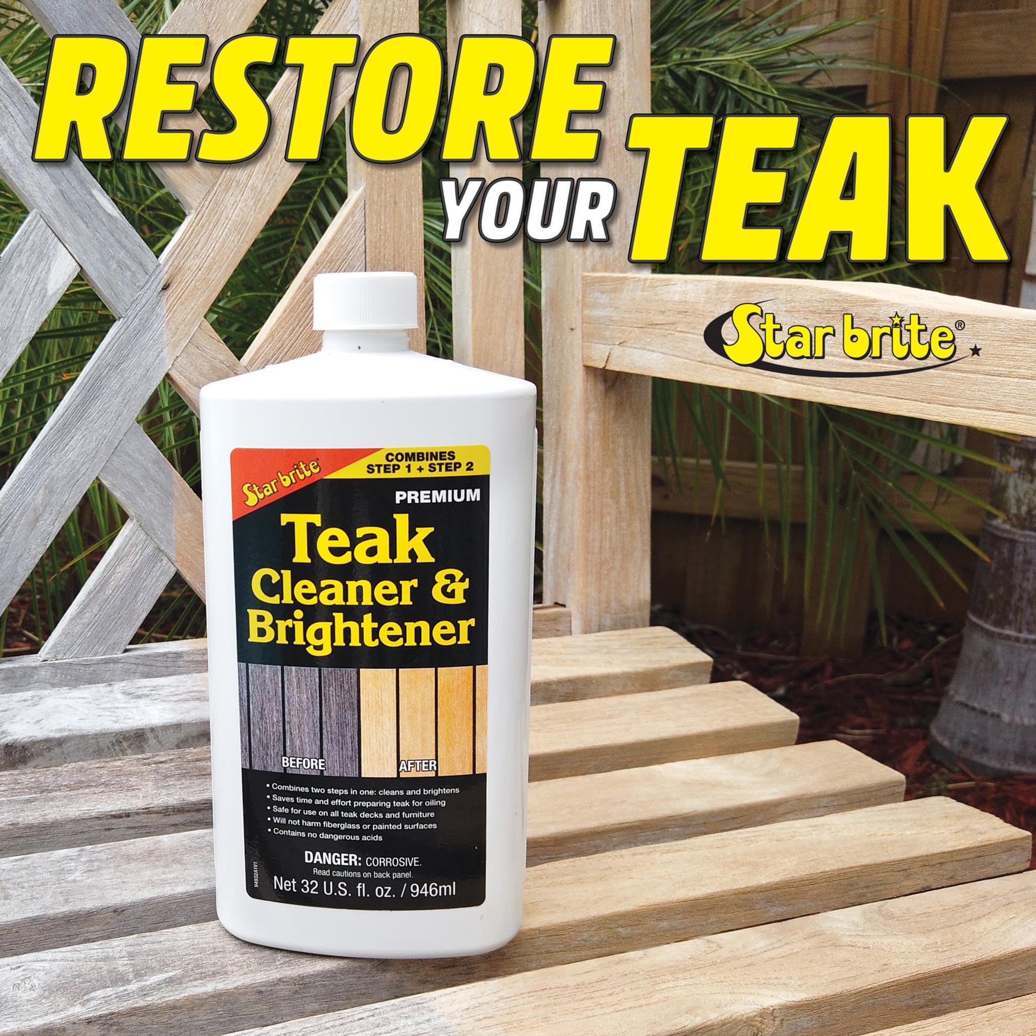 Enhance Natural Wood Grain with Star brite Premium Teak Brightener in