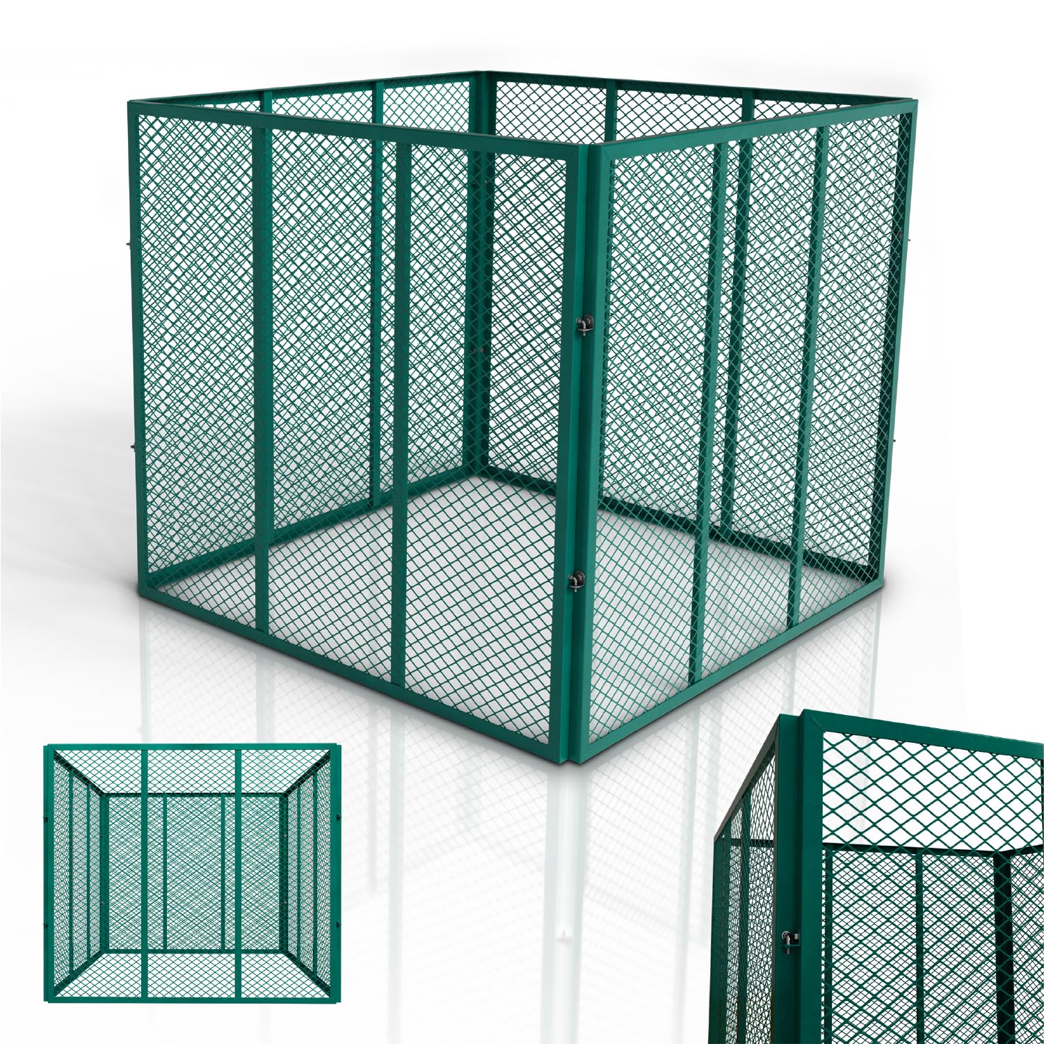 Juskys Metall Komposter 450 L, verzinkter & pulverbeschichteter Stahl, wetterfest, Belüftung durch Gitterrahmen, schnelles Kompostieren – Dunkelgrün