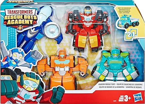 Playskool Heroes Transformers Rescue Bots Academy Rescue Team Pack, 4 figuras coleccionables de acción convertibles de 4.5 pulgadas, juguetes para