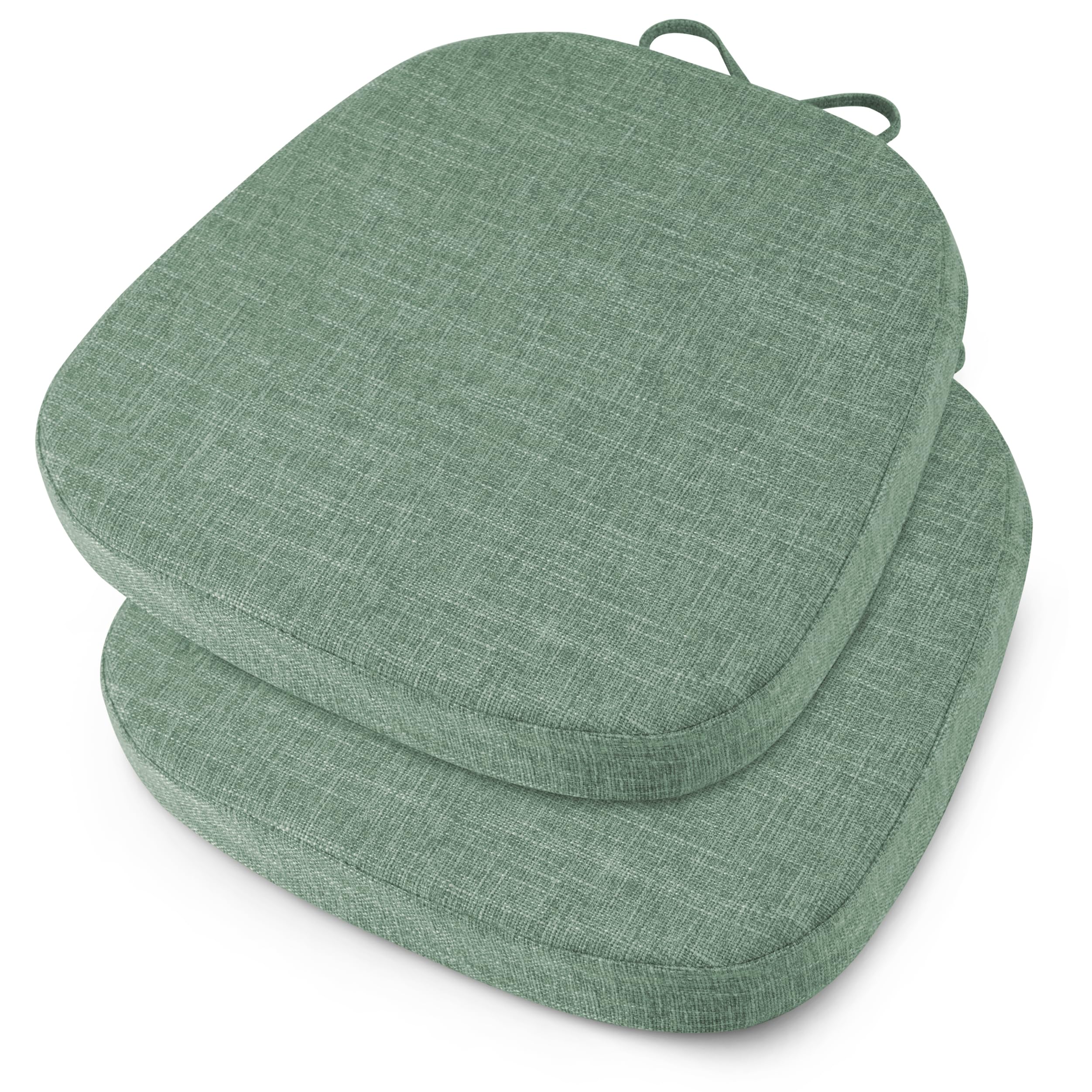 OVOV 14x14 Chair Cushions for Metal Dining Chairs Set of 4 Non Slip Thick Textured Chair Pads for Dining Chairs with Ties and Removable Cover (35.5x35.5x5cm/14x14x2inch) (2, Sage Green)