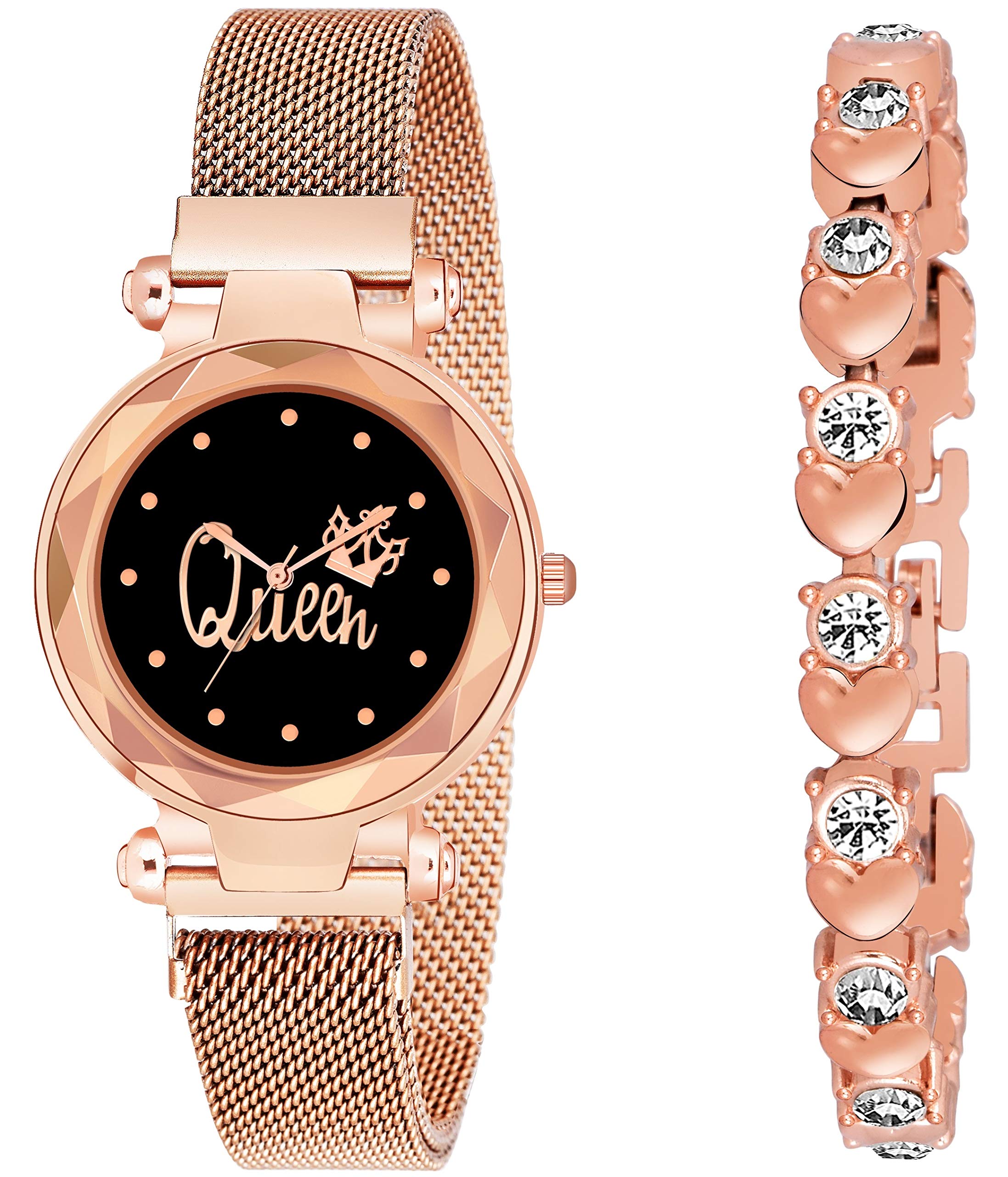 CERO Magnet Strap Analogue Womens and Girls Watch Sweet Heart Bracelet Combo for Girls & Womens Watch (Set of 2) (Rose Gold-51) (B08TRFJM9X) Amazon Price History, Amazon Price Tracker