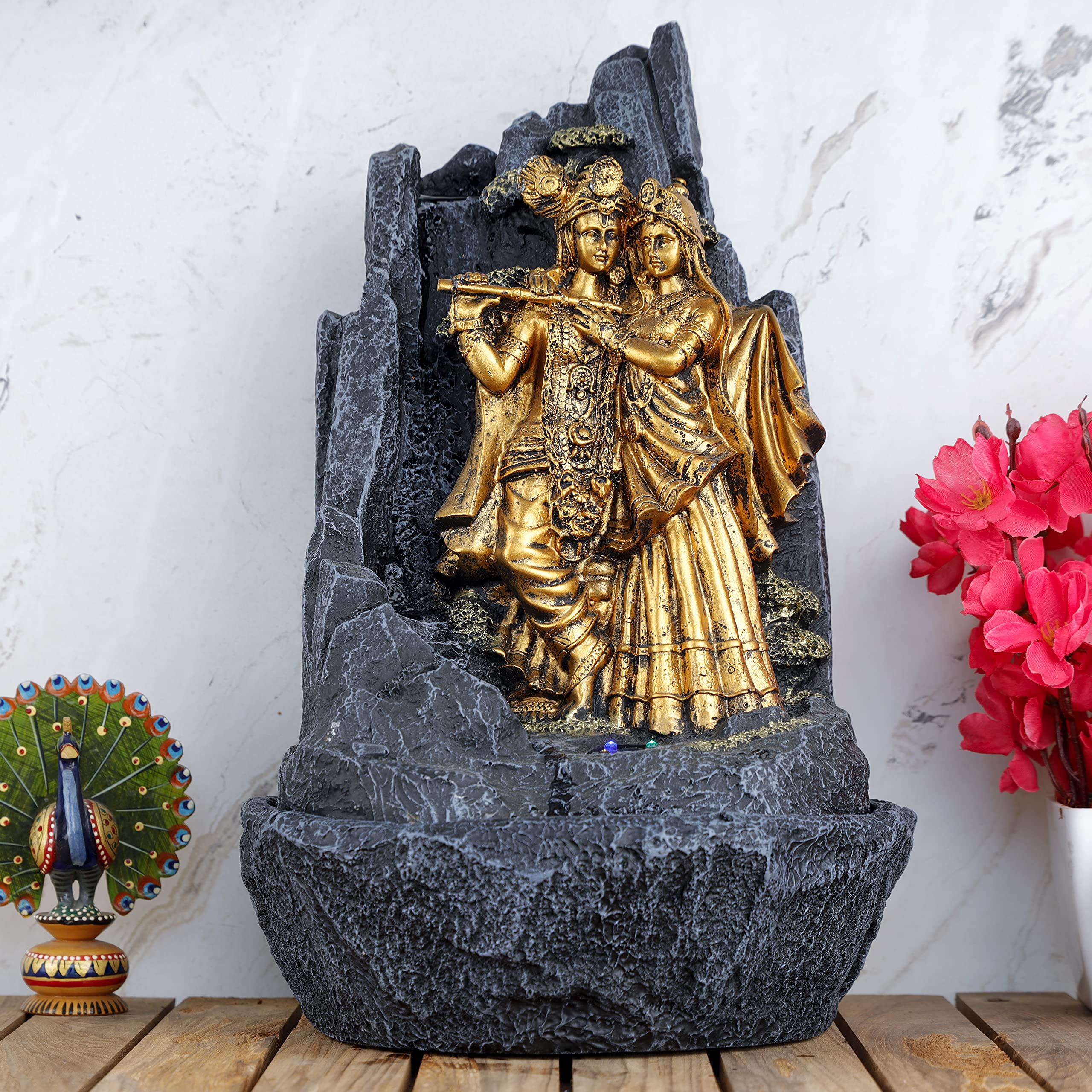 Global Grabbers Polyresin Table Top Indoor Outdoor Water Fall Fountain with LED Lights Home Decor Decoration Gift Gifting Items-GOL_GRY-SF67-(000)-image-44