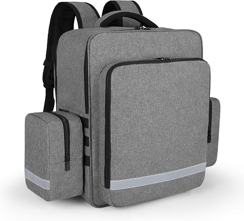 Trunab Emergency Medical Backpack Empty, EMT Camping Molle Bag with Detachable Side Pocket and No-Slip Bottom for Camping, Hiking, Traveling, Daycare, Red, Bag Only