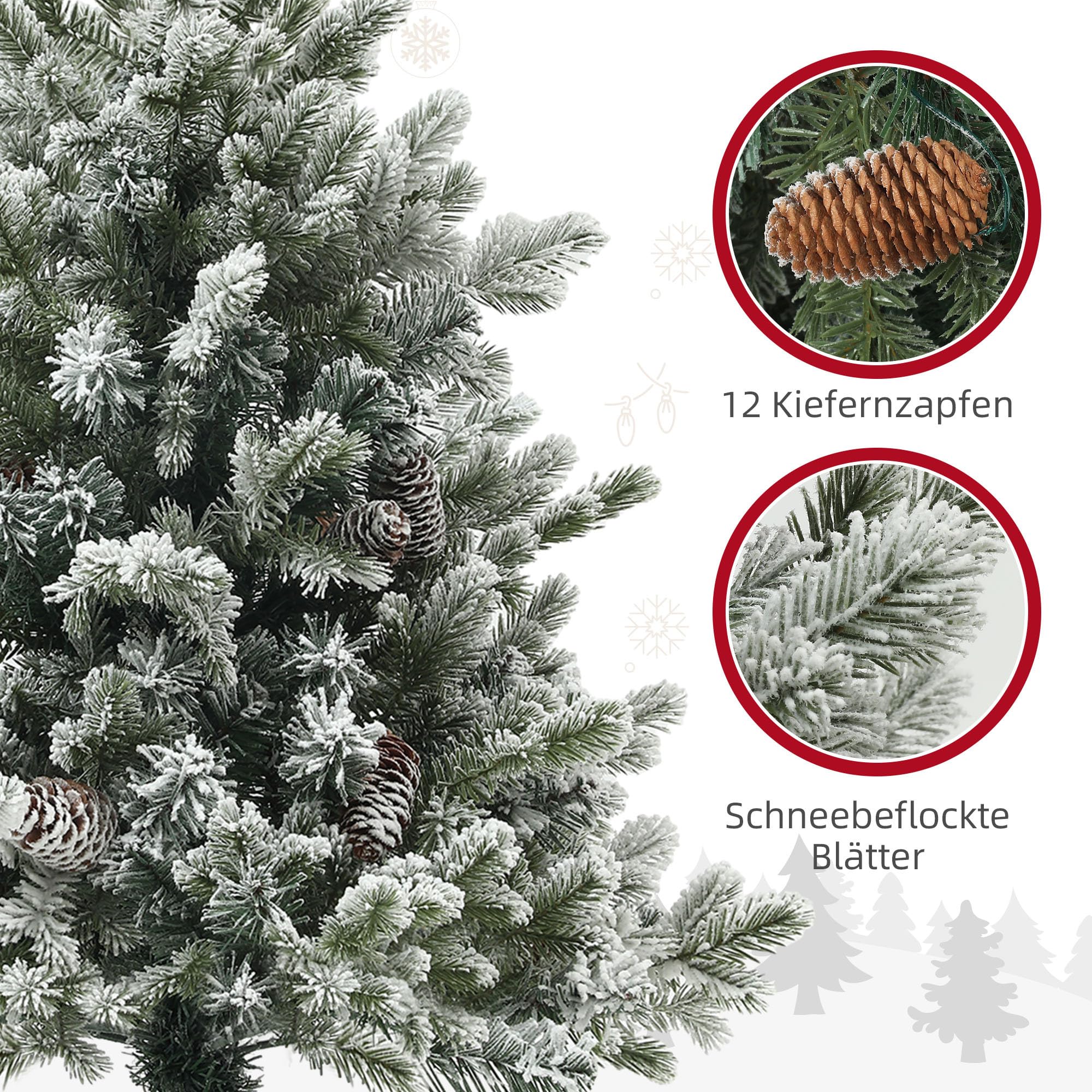 HOMCOM Mini Künstlicher Weihnachtsbaum 100 cm mit Schnee, 130 Spitzen | Künstlich Tannenbaum, Christbaum mit Topf, Weihnachtsdeko für Drinnen, Büro, Wohnzimmer