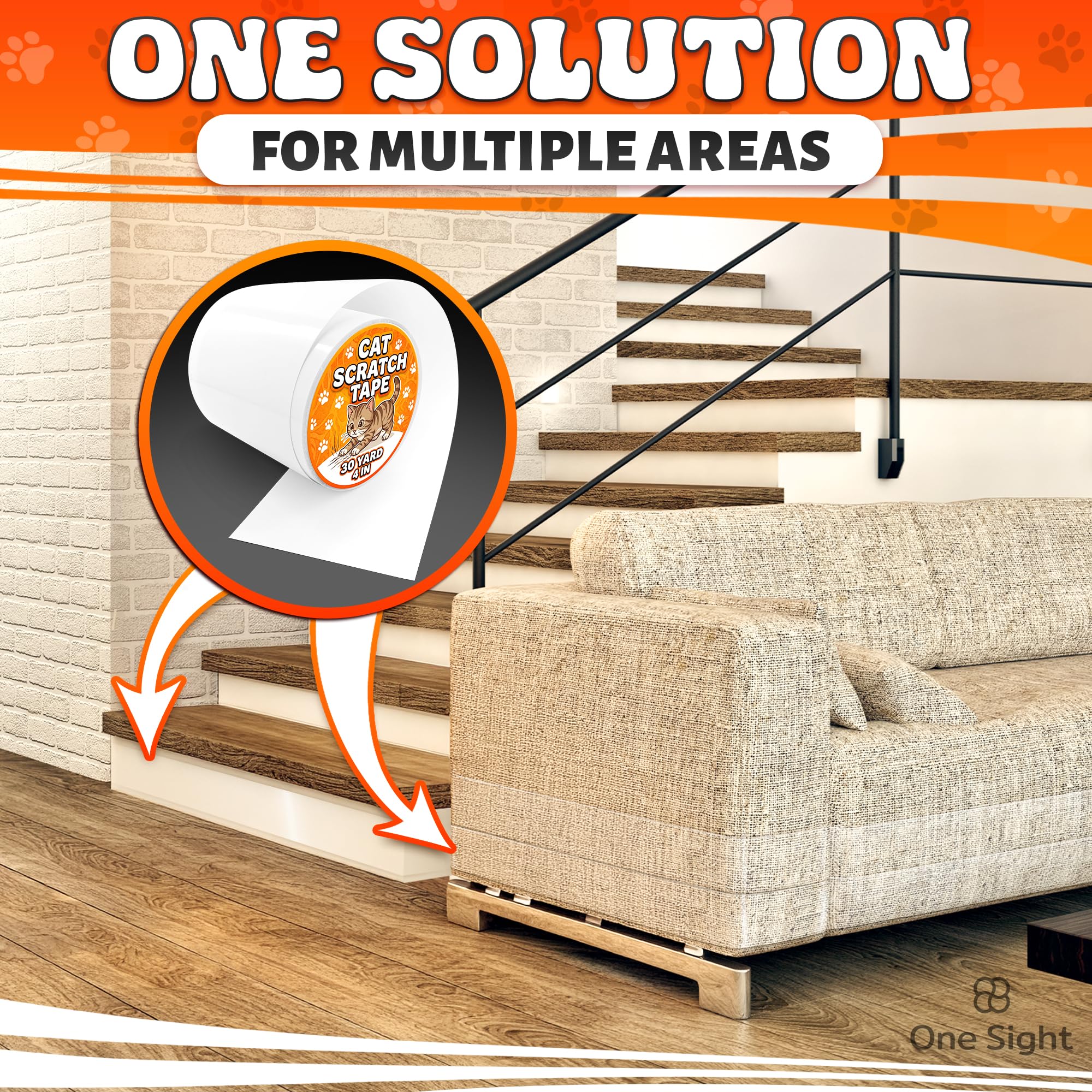 One Sight Cinta disuasoria de Entrenamiento Anti arañazos para Gatos, 4 Pulgadas x 30 Yardas, Protector Transparente de Doble Cara para Muebles de Gatos, Protector de Muebles para Gatos, Cinta