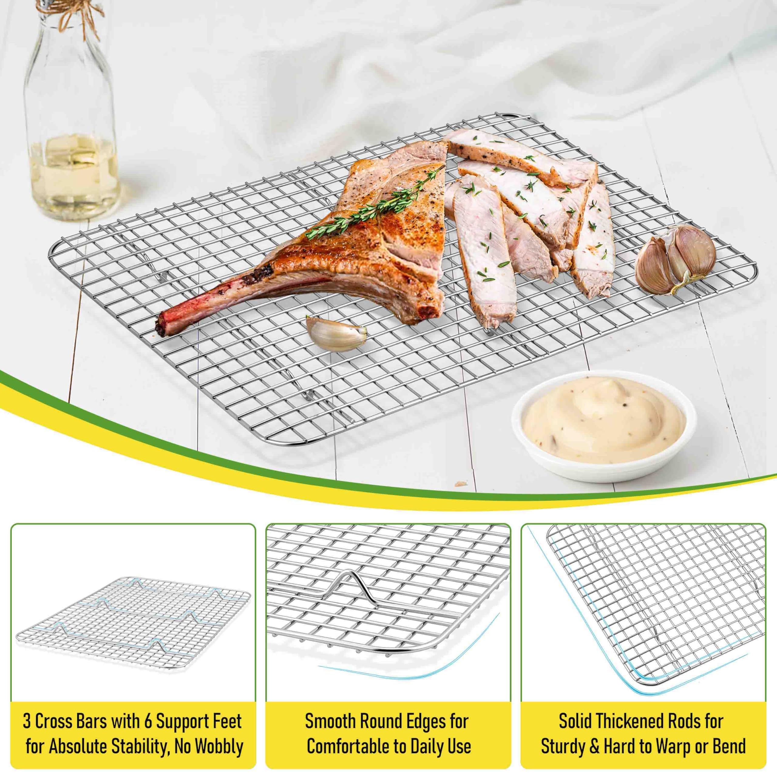 Homikit Confezione da 2 griglie di raffreddamento per la cottura, in acciaio inox, 41,9 x 29,2 cm, grandi griglie per arrostire, grigliare, asciugare, pancetta, pane, biscotti, adatto per mezza teglia