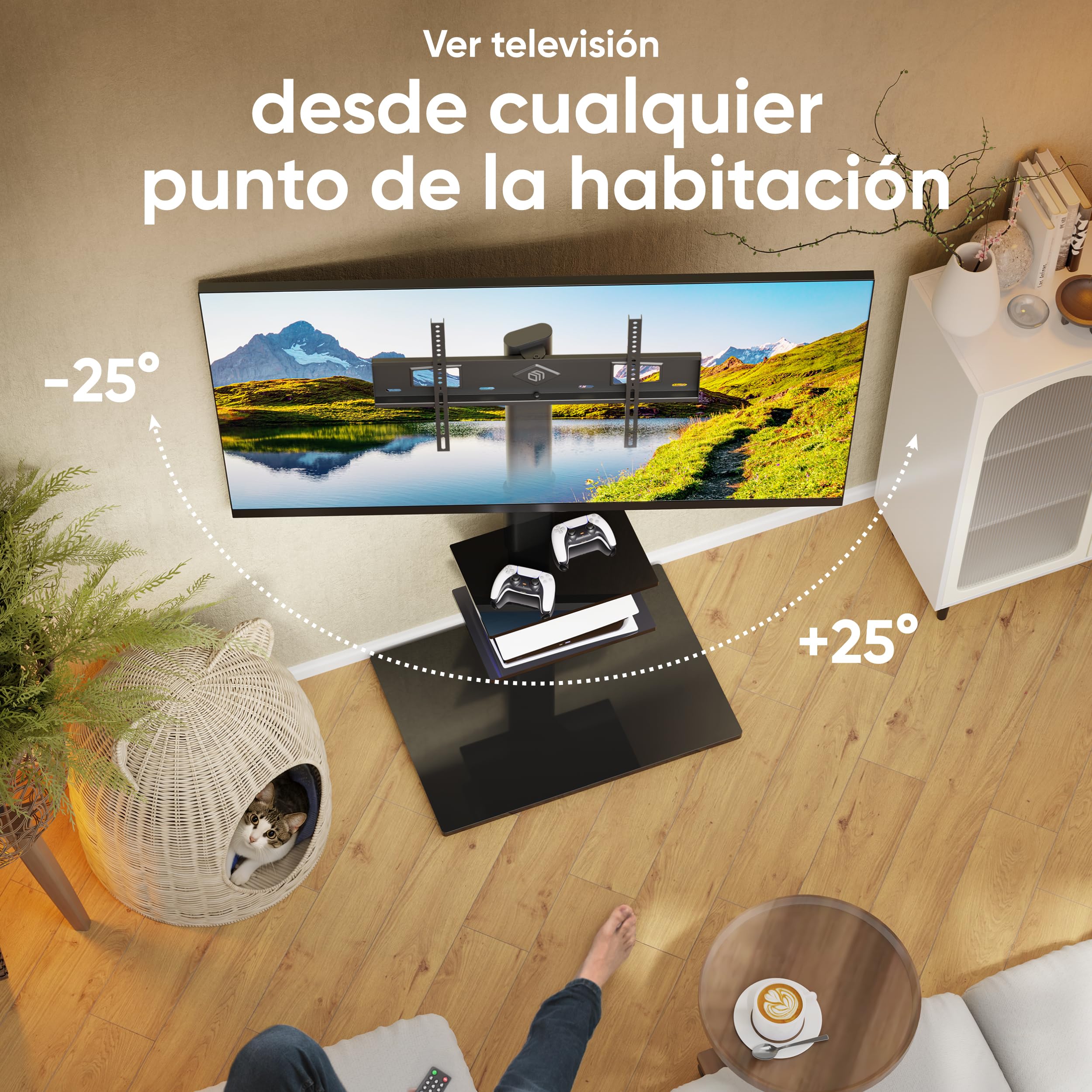 ONKRON Soporte para TV de 32 a 65 Pulgadas – Soporte de TV de pie de Color Negro con Carga Total 40 kg – Pie TV Universal máx. VESA 600 x 400 mm – Soporte para televisión con estantes TS5550-B