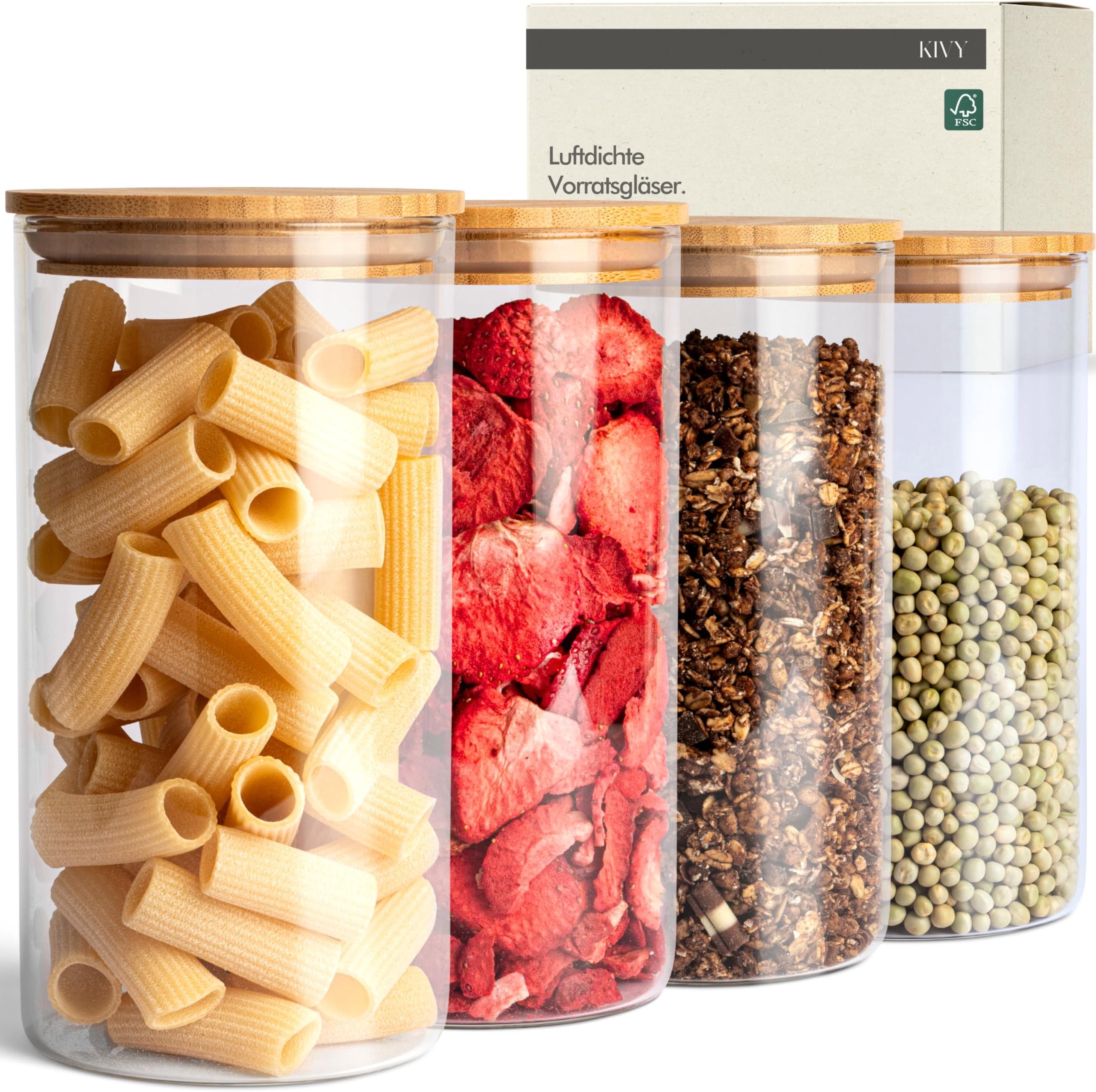 Vorratsdosen Glas 12er Set - Eckige Gewürzgläser Mit Holzdeckel 280ml