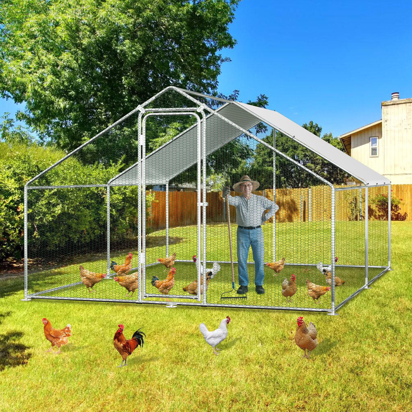 Recinzione per gatti per esterni, 3 x 4 x 2 m, in acciaio zincato, ombra rivestita in PVC, per pollame, conigli, cani