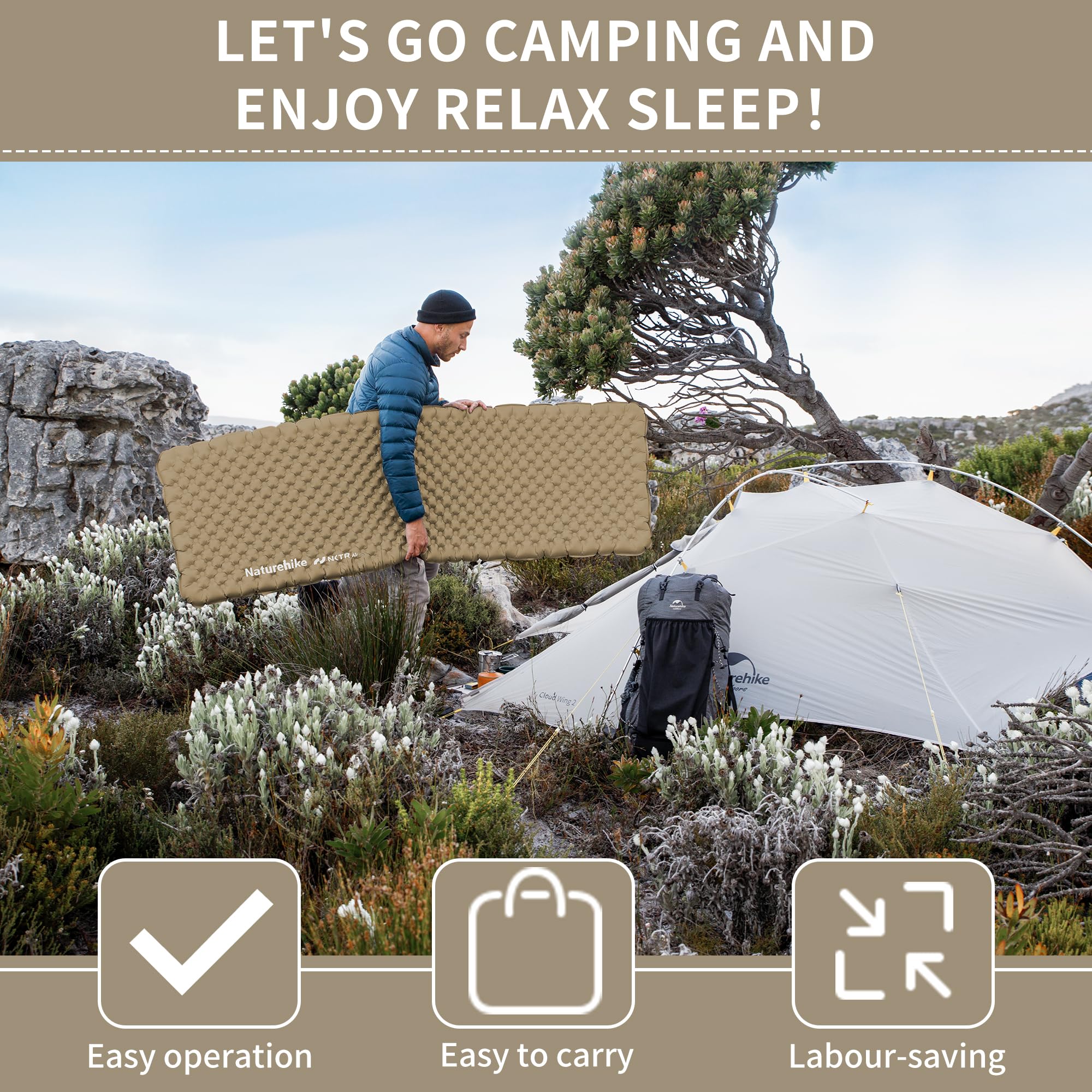 Naturehike Thermal 3,2R Materassino da Campeggio Ultralight, 4 Stagioni (-5 ℃), Materasso ad aria Durevole, alto Valore R, alto Isolamento, per l'inverno