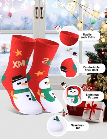 Christmas Socks for Kids Boys Girls Thick Cotton Holiday Socks with Cushion Xmas Sock for Winter, 6 Pairs
