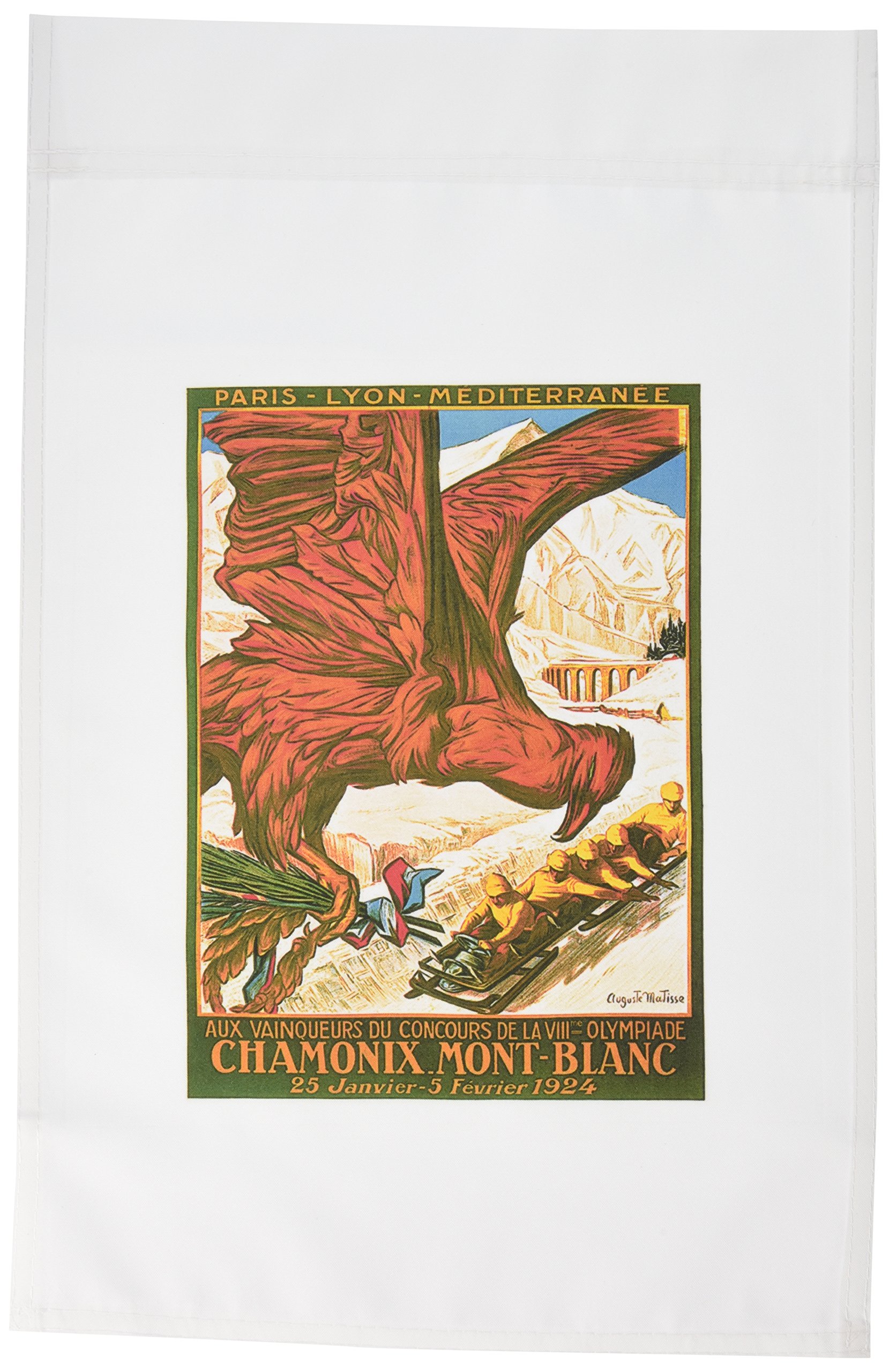 3dRose fl_126031_1 Vintage Winter Olympics 1924 Chamonix Mont-Blanc Travel Poster Garden Flag, 12 by 18-Inch