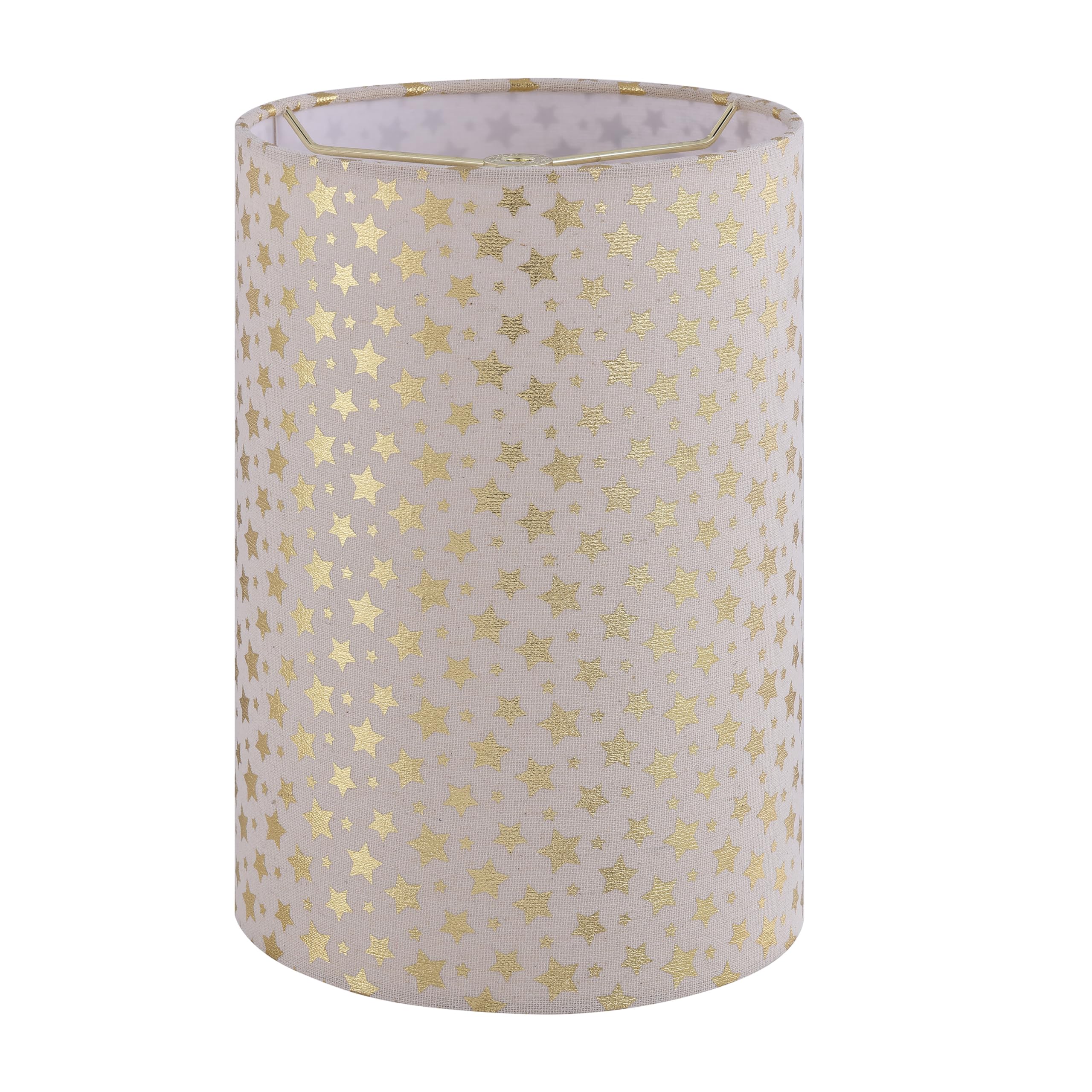 Aspen Creative 31624 Contemporary Drum (Cylinder) Shaped Spider Construction Lamp Shade in Egg Shell White with Golden Stars, 8" wide (8" x 8" x 11")