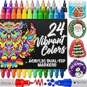 ARTISTRO 24 Acrylic Paint Markers for Rock, Fabric, Wood, Glass, Craft, Decoration - Dual-Tip Paint Pens - Stocking Stuffers, Christmas Gift Idea for Teens, Grandkids, Kids - Art Supplies