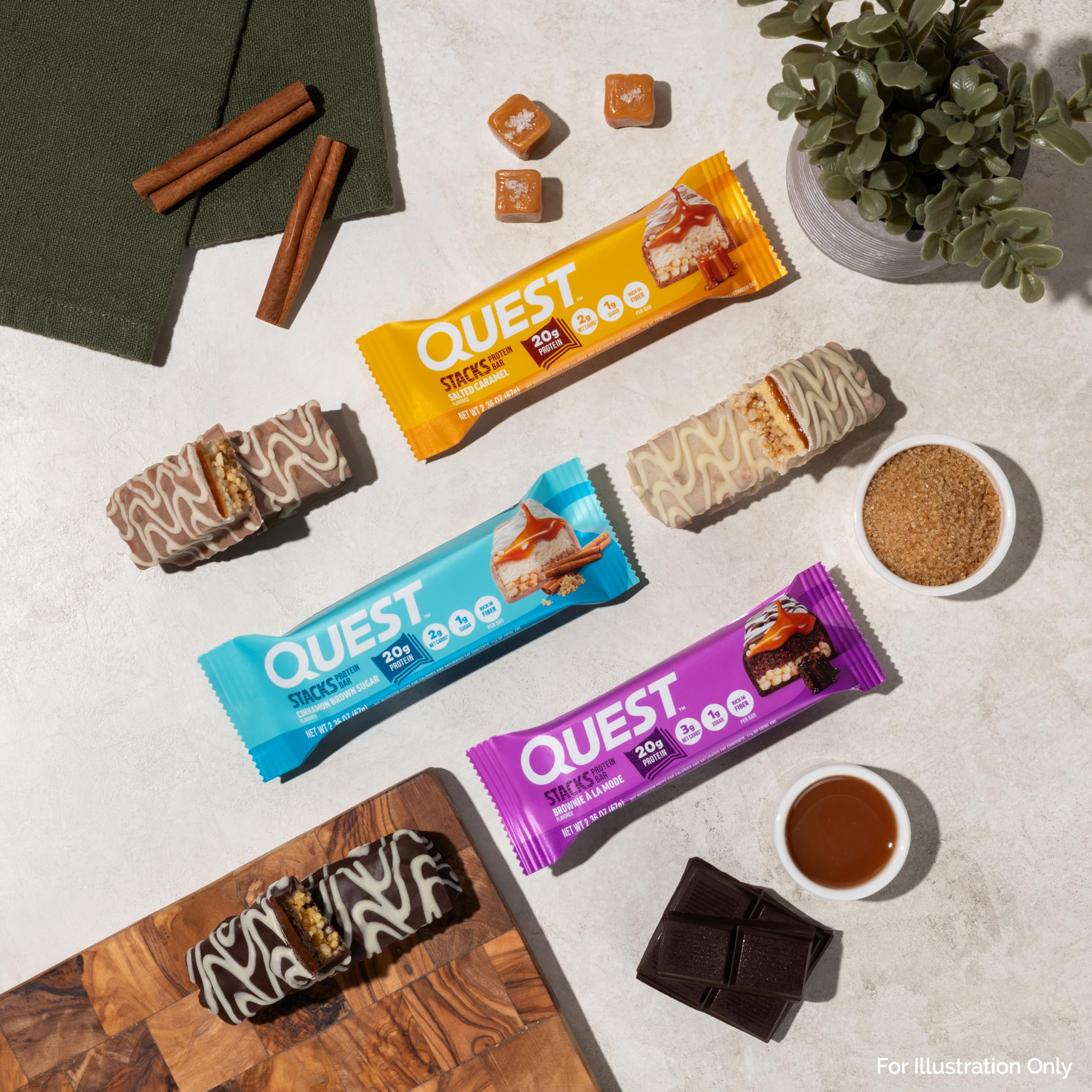 Quest Nutrition Stacks Protein Bars, Brownie a la Mode Flavor, 20g Protein, 3g Net Carbs, 1g Sugar, High Fiber, Low Sugar, Gluten Free, 4 Count — Amazon image 6