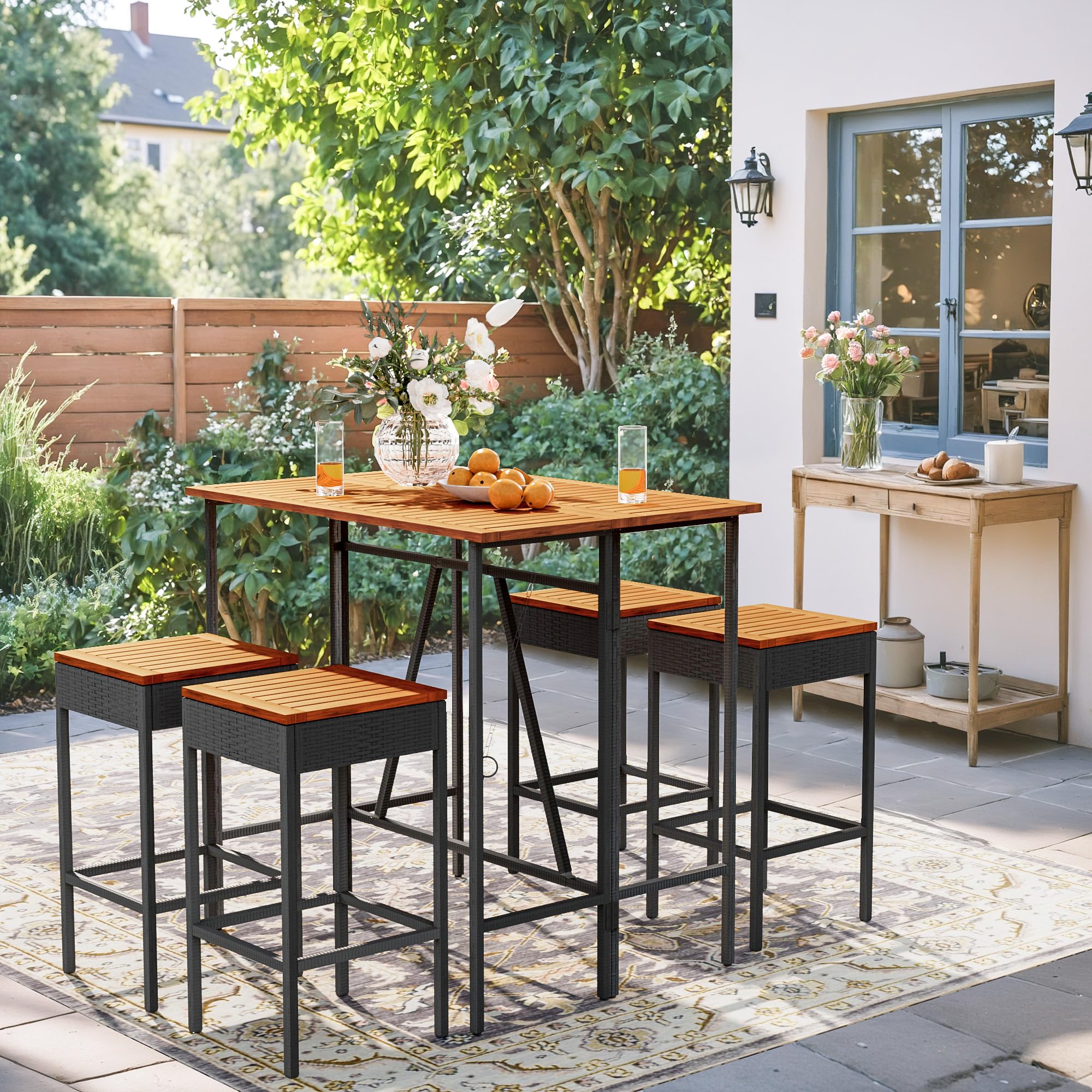 Snapklik.com : Devoko Patio Bar Set 5 Pieces Acacia Wood Patio High Top