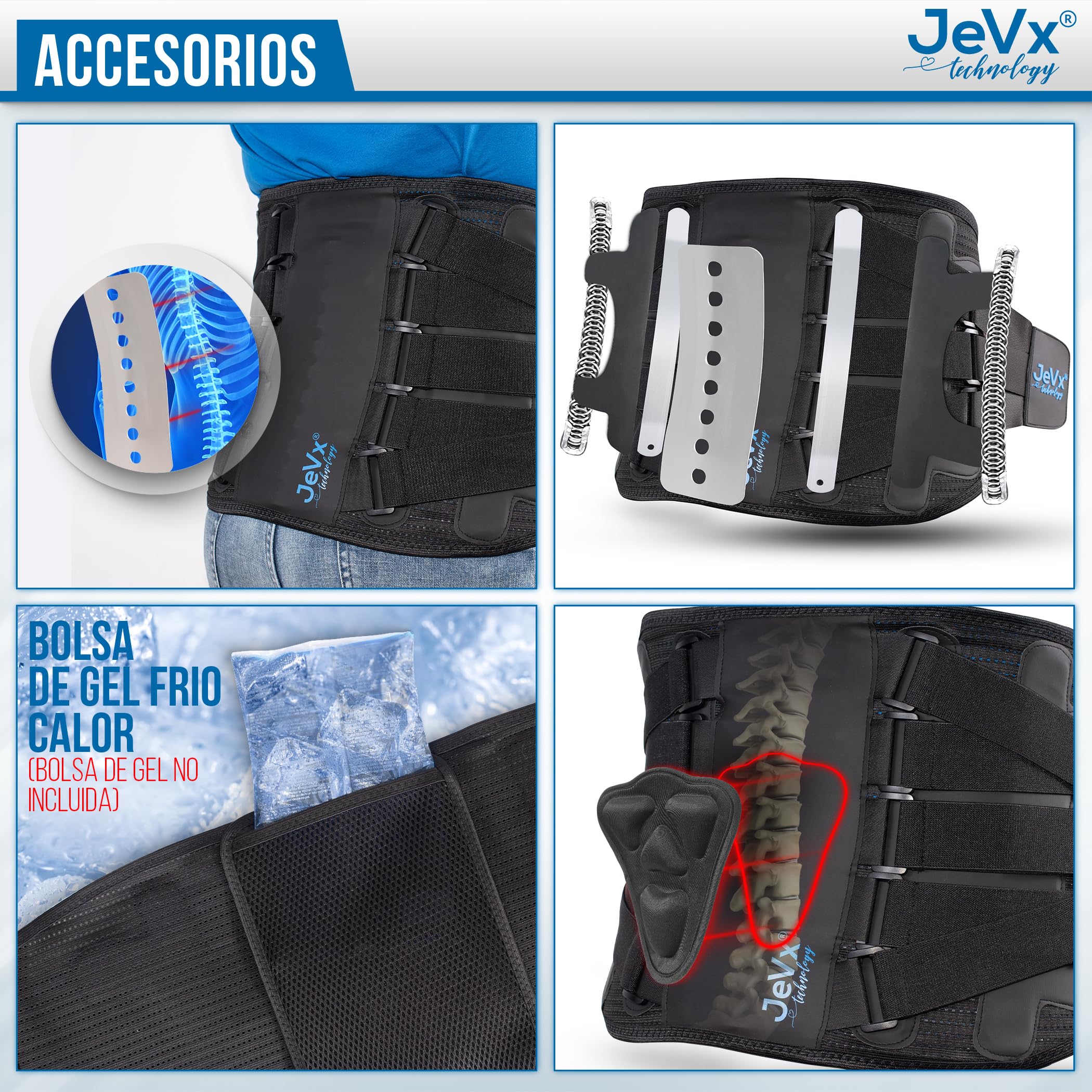 JEVX Faja Lumbar Hombre y Mujer Trabajo, con Soporte Biónico L | para Dolor de Espalda, Deportiva, Cinturon Abdominal Transpirable, Lesión de Columna, Deporte Ciatica
