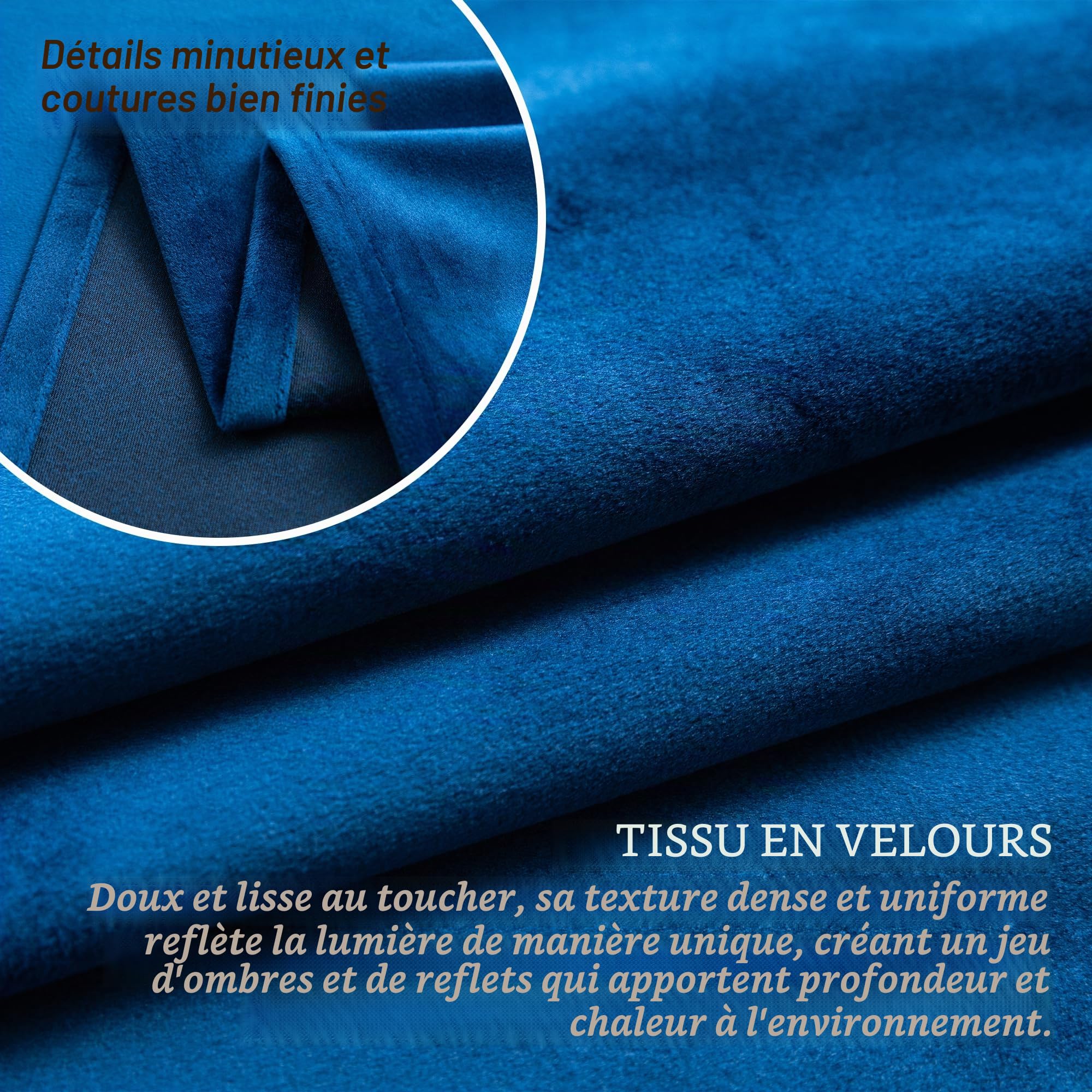 GIRASOLE HOME Paire de rideaux Adélaïde doux occultants thermiques en velours 2 panneaux de 140 x 240 cm avec œillets bleu