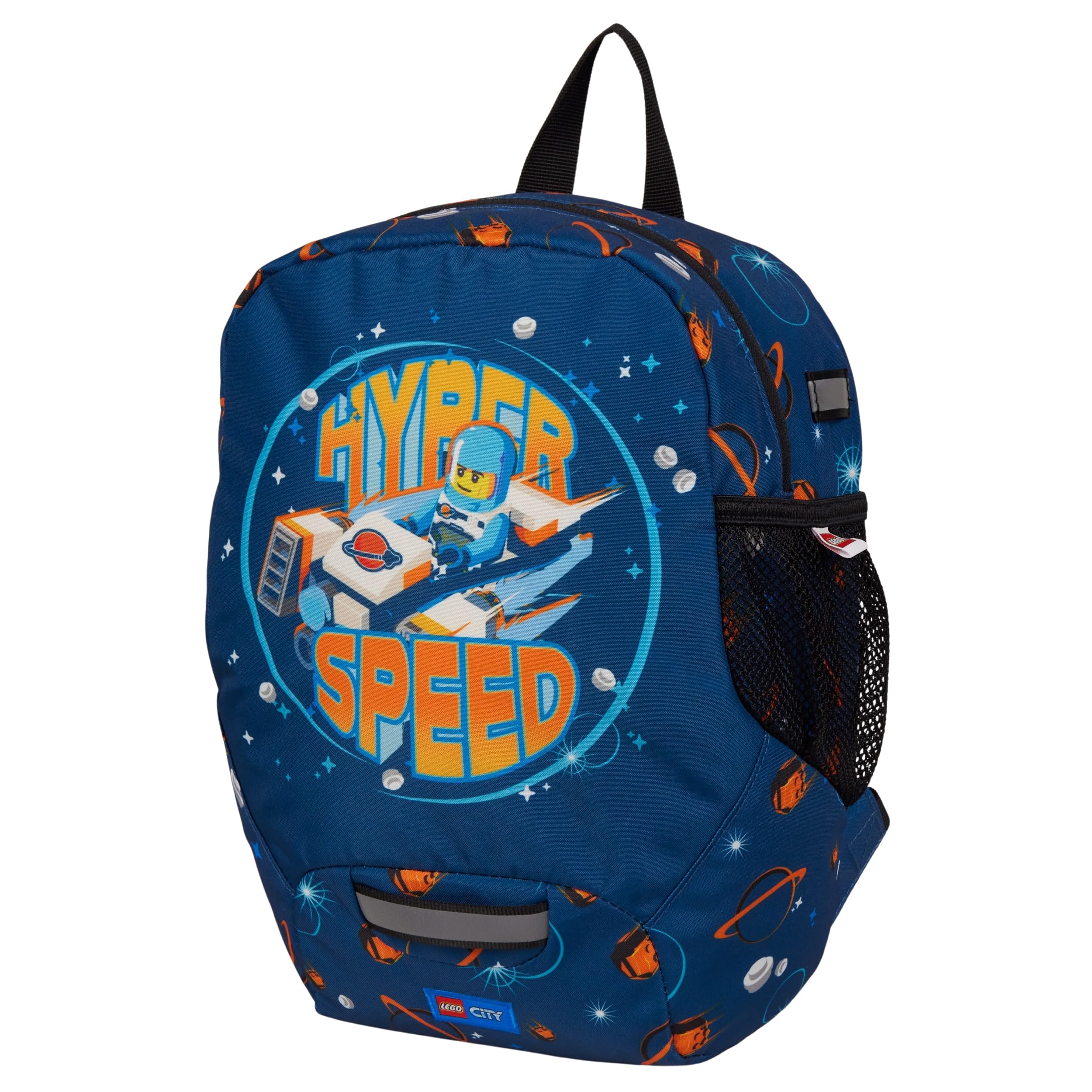 SKANDO BAGS Mochila de guardería LEGO, City, Hyperspace: bolsillo ligero con correas ajustables, etiqueta para nombre, bolsillo lateral de malla y reflectores en todos los lados.