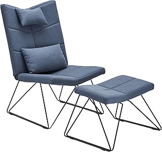 Furnhouse Furniture Sillón con Taburete, Tejido:, Azul, 65x85x100