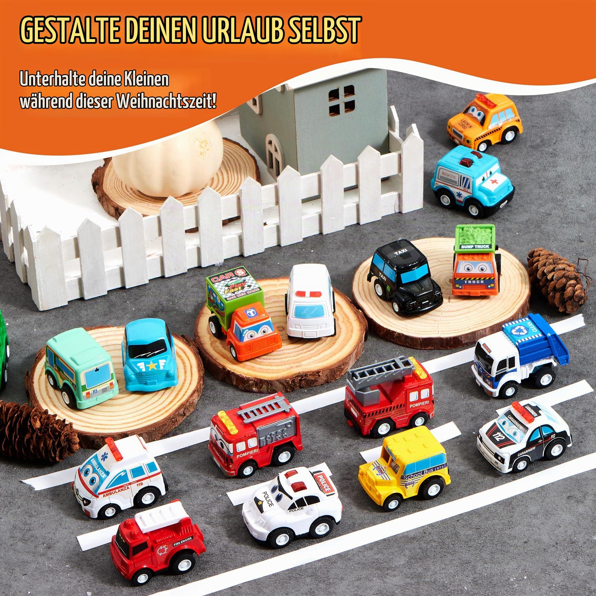 JOYIN 2024 Adventskalender Kinder Weihnachten 24 Tage Countdown Kalender Spielzeug für Kinder mit Pull Back Auto Spielzeug