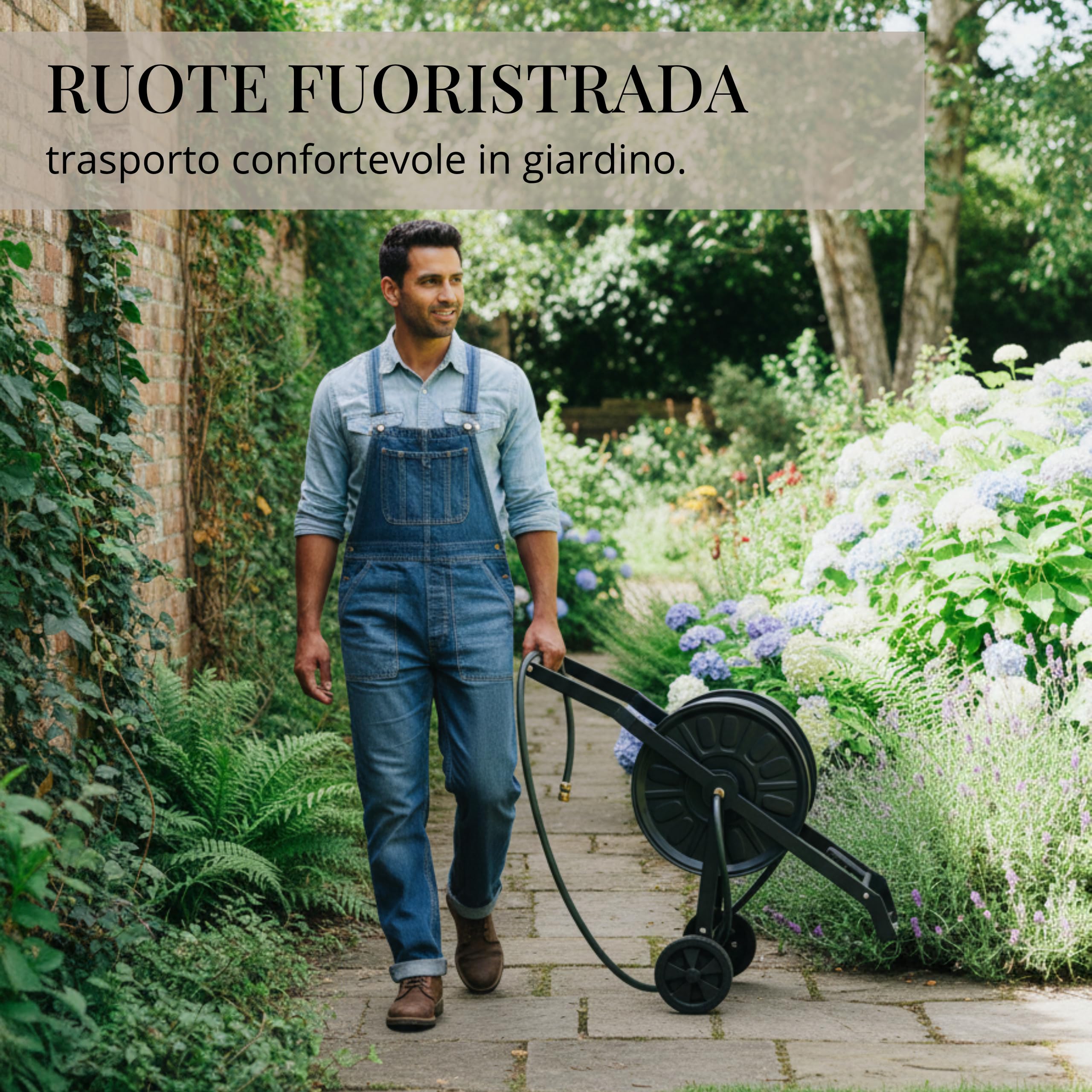 LIVLIG Carrello portatubo in metallo, carrello portatubo da giardino premium, avvolgitubo universale prodotto in Europa, tubo da giardino fino a 50 m, antracite