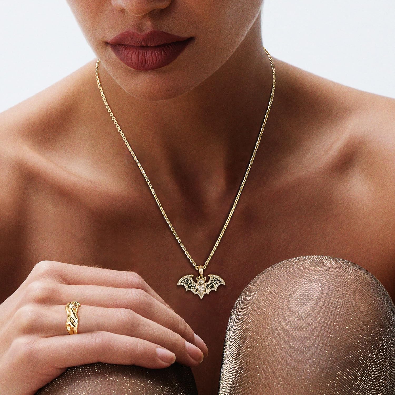 Fettero Halloween Necklaces for Women Charm Bat Heart Pumpkin Pendant Necklace Gothic Punk Gold Necklace for Women Vintage Party Jewelry