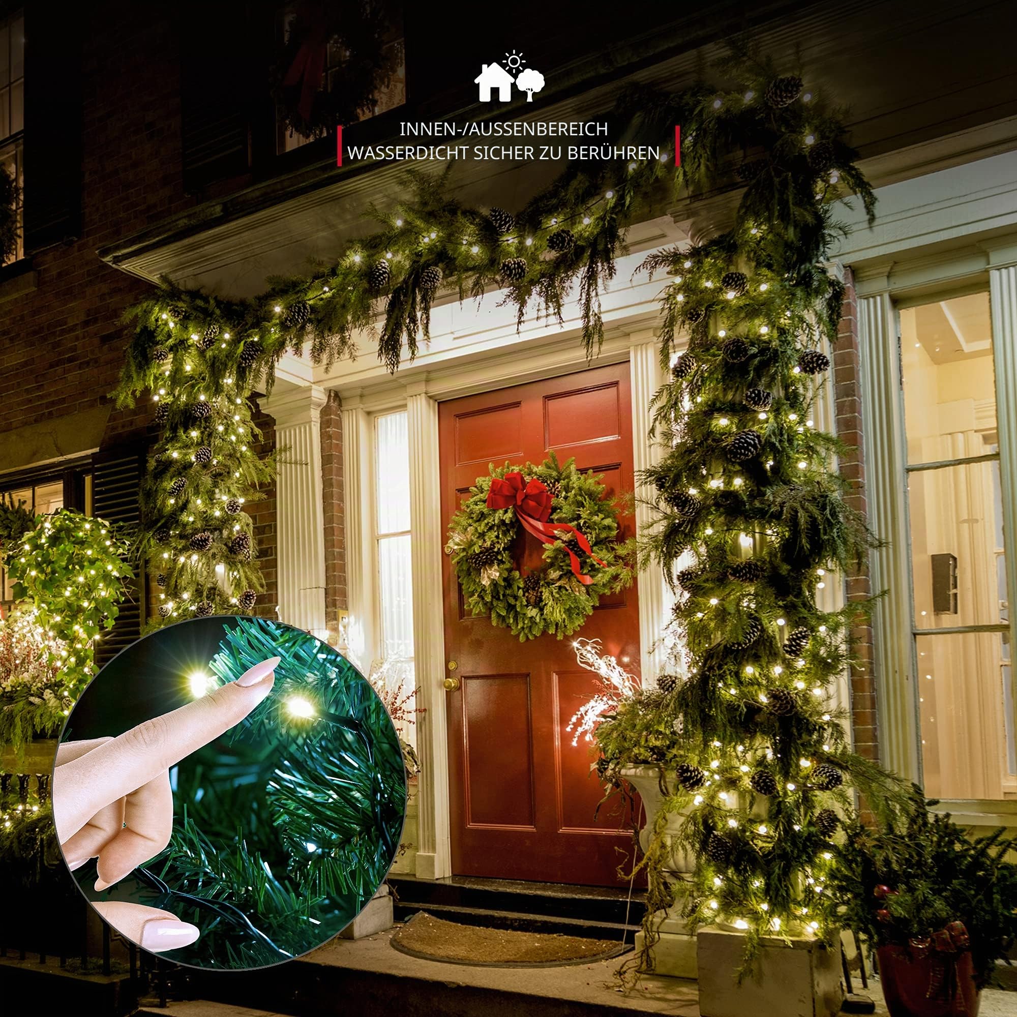 NETTA Weihnachtsbaum-Lichterkette, 2000 LEDs, 50 m, warmweiß, 2,5 cm, Abstand, Lichterkette mit Timer und Speicherfunktionen, geeignet für den Außen- und Innenbereich