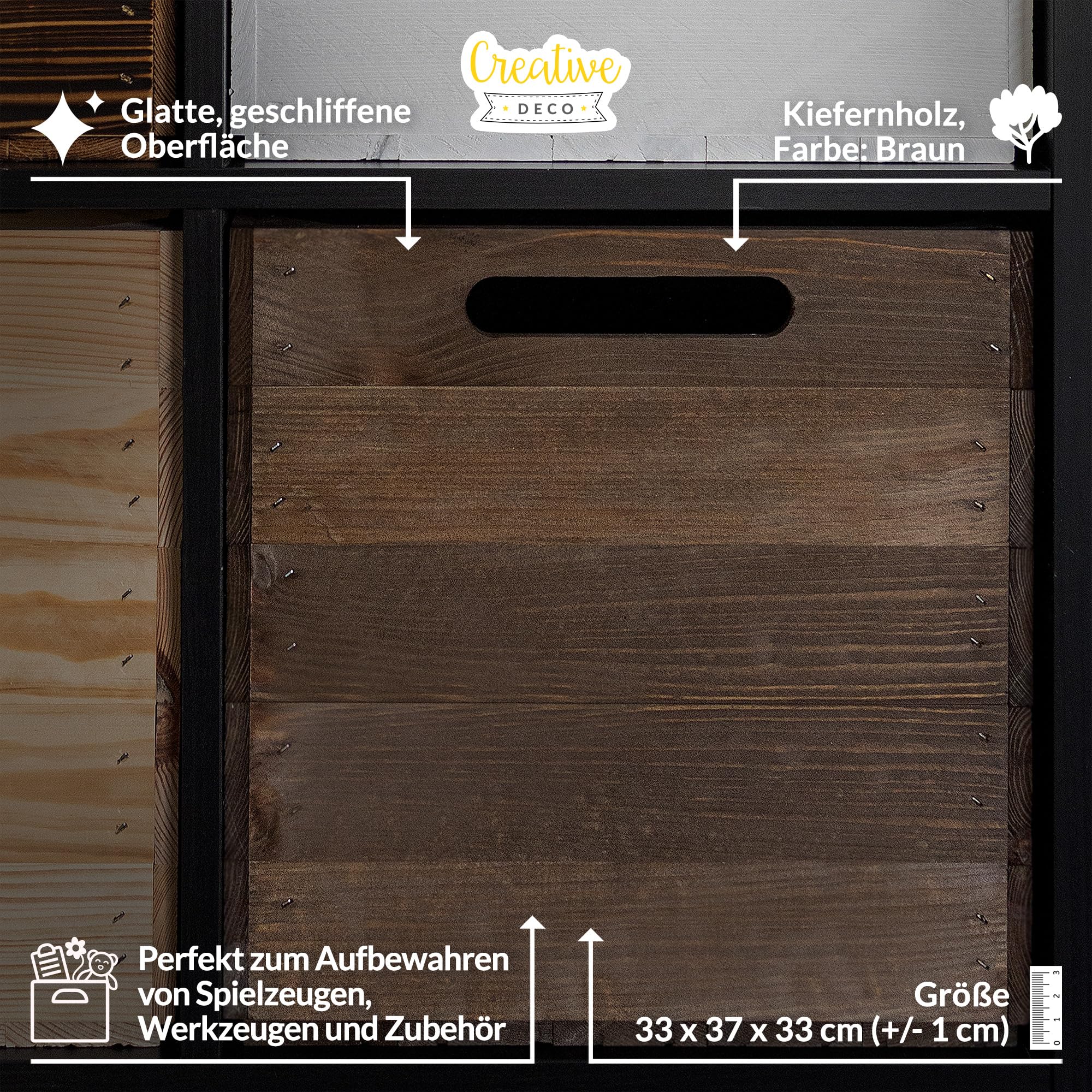 Holz-Aufbewahrungsbox 33x37x33cm Mit Griffen – Passt Perfekt In Kallax Regal