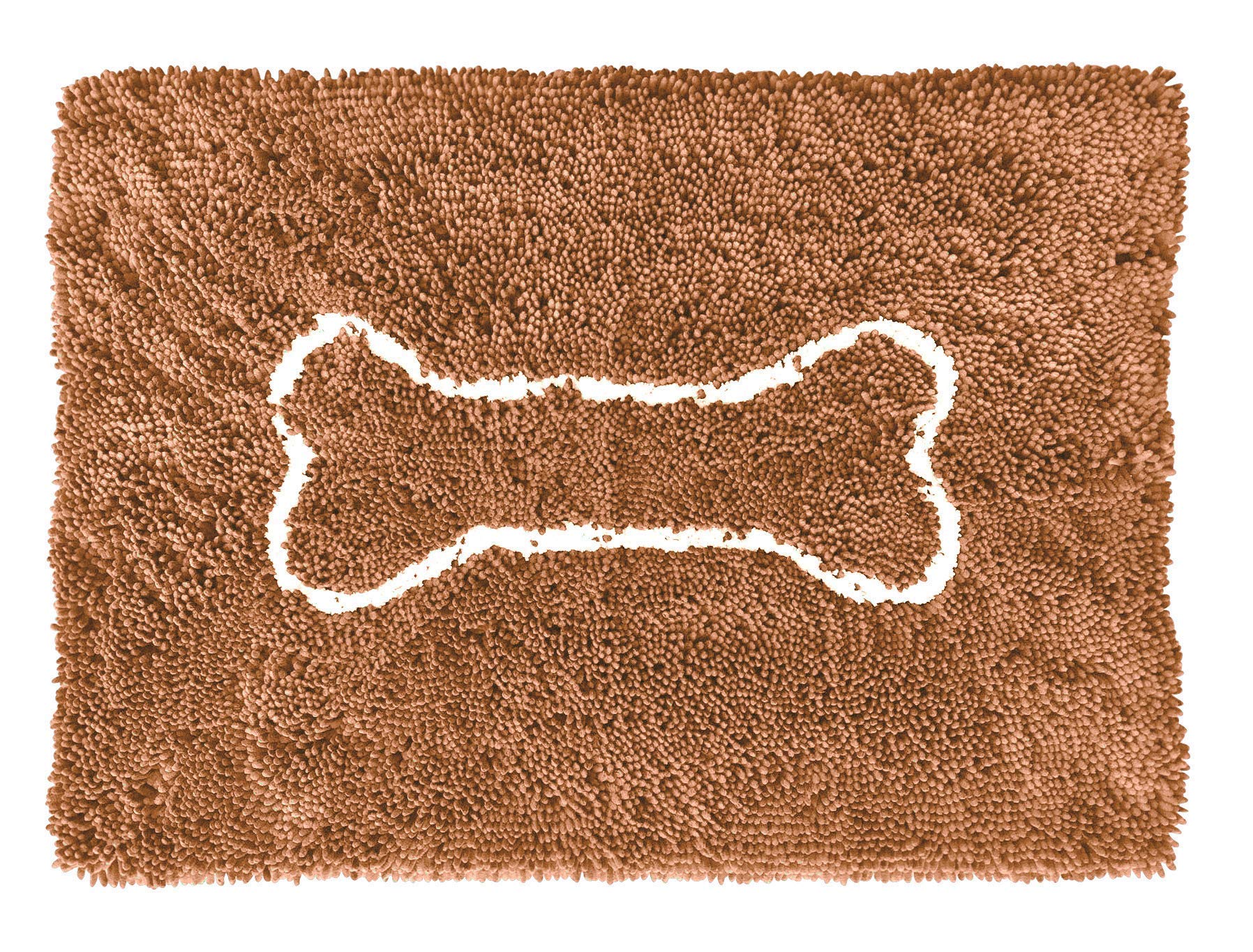 Soggy Doggy Doormat with Bone Design | Caramel Brown/Oatmeal Bone | Large 26” x 36” | Ultra Absorbent Microfiber Chenille Wet Dog Mat for Muddy Paws | Non-Slip and Machine Washable
