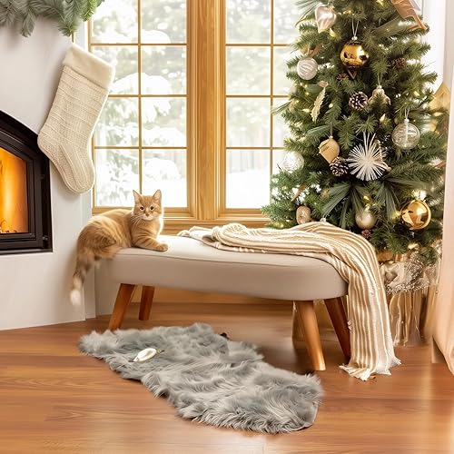 2 x 4 ft Fluffy Gray Faux Sheepskin Rug – Luxurious Faux Fur Rug for Bedroom, Living Room, or Nursery – Soft and Cozy Decor Accent