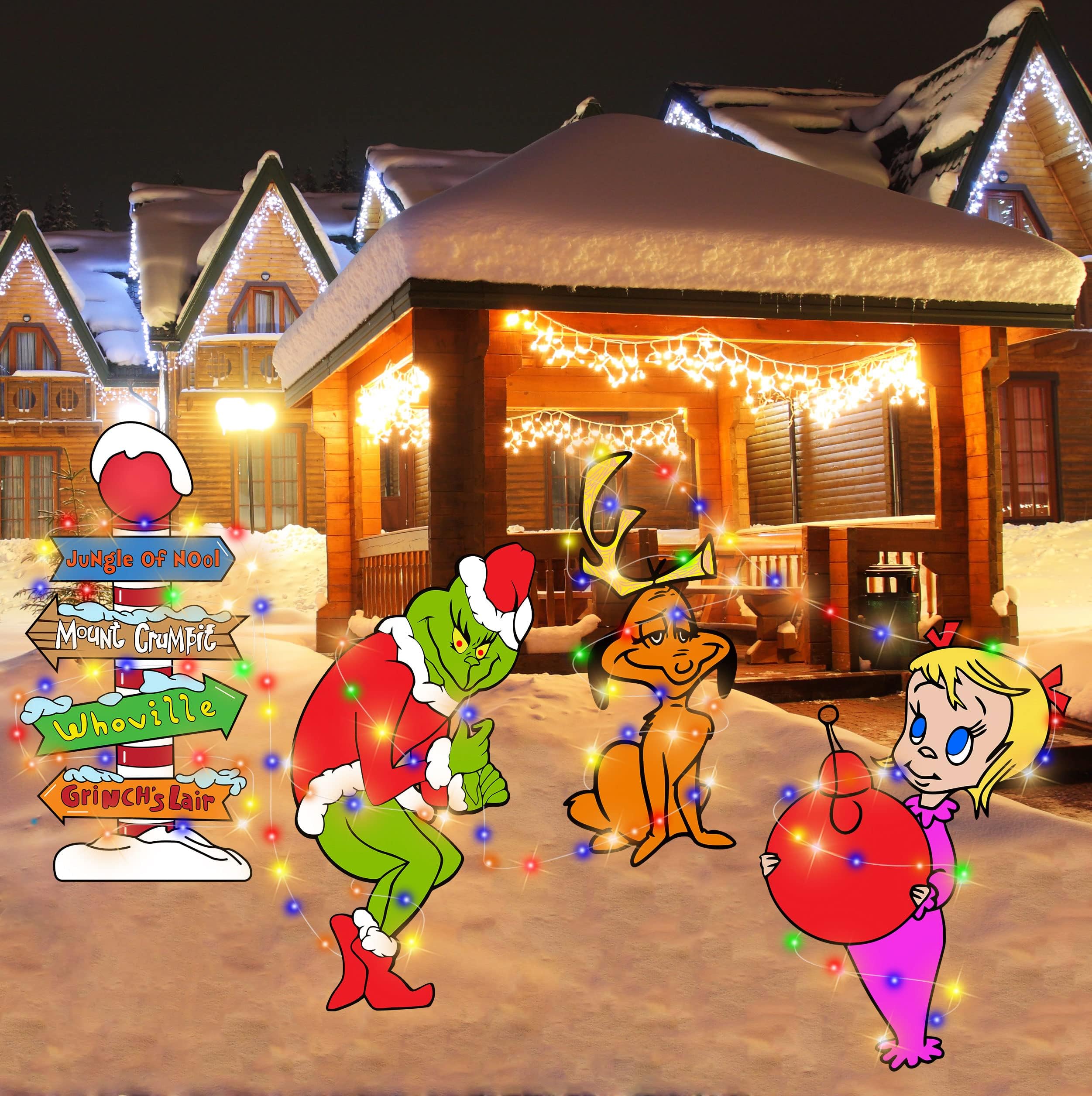 sheful Grinch Christmas Decorations, 4PCS Yard Signs with Stakes, Grinch Cindy Max Whoville Sign for Xmas Garden Lawn Decor, Grinch Stealing Christmas Decor Party Supplies Holiday Decorations Outdoor