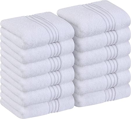 Utopia Towels - Luxury Wash Cloths Set (12 x 12 Inches) 600 GSM 100% Cotton Ring Spun, Highly Absorbent and Soft Feel Washcloths for Bathroom, Spa, Gym, and Face Towel (White) (216 Pack)
