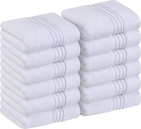 Utopia Towels - Luxury Wash Cloths Set (12 x 12 Inches) 600 GSM 100% Cotton Ring Spun, Highly Absorbent and Soft Feel Washcloths for Bathroom, Spa, Gym, and Face Towel (White) (216 Pack)
