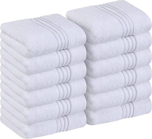 Utopia Towels - Luxury Wash Cloths Set (12 x 12 Inches) 600 GSM 100% Cotton Ring Spun, Highly Absorbent and Soft Feel Washcloths for Bathroom, Spa, Gym, and Face Towel (White) (216 Pack)