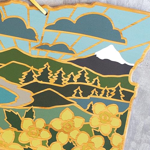 Miniatura 2 de Totally Bamboo Tabla para cortar y bandeja de servir con forma del estado de Oregón y charcutería con arte de Summer Stokes, incluye lazo para