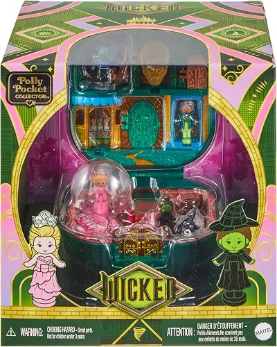 Polly Pocket x Wicked Collector Compact, Micro Dolls and Playset, 2 Themed Accessories, Iconic Shiz & Oz Locations, Glinda, Elphaba, & The Wizard, JFV04 - 7