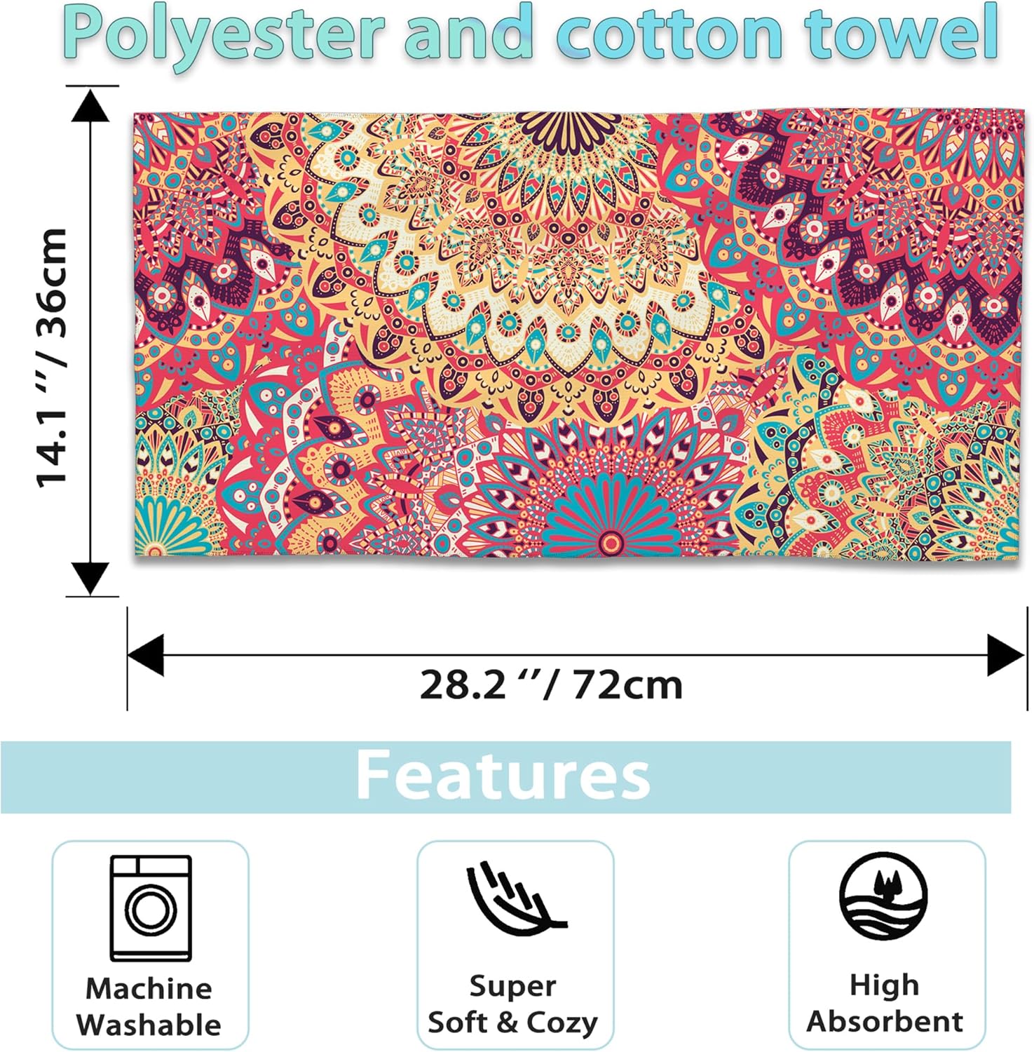 2 Pack Hand Towels for Bath,Vintage Mandala Decorative Towels Highly Absorbent Soft Towels for Bathroom Beach Kitchen Spa Gym Face Towel 14x28 Inch - Image 2