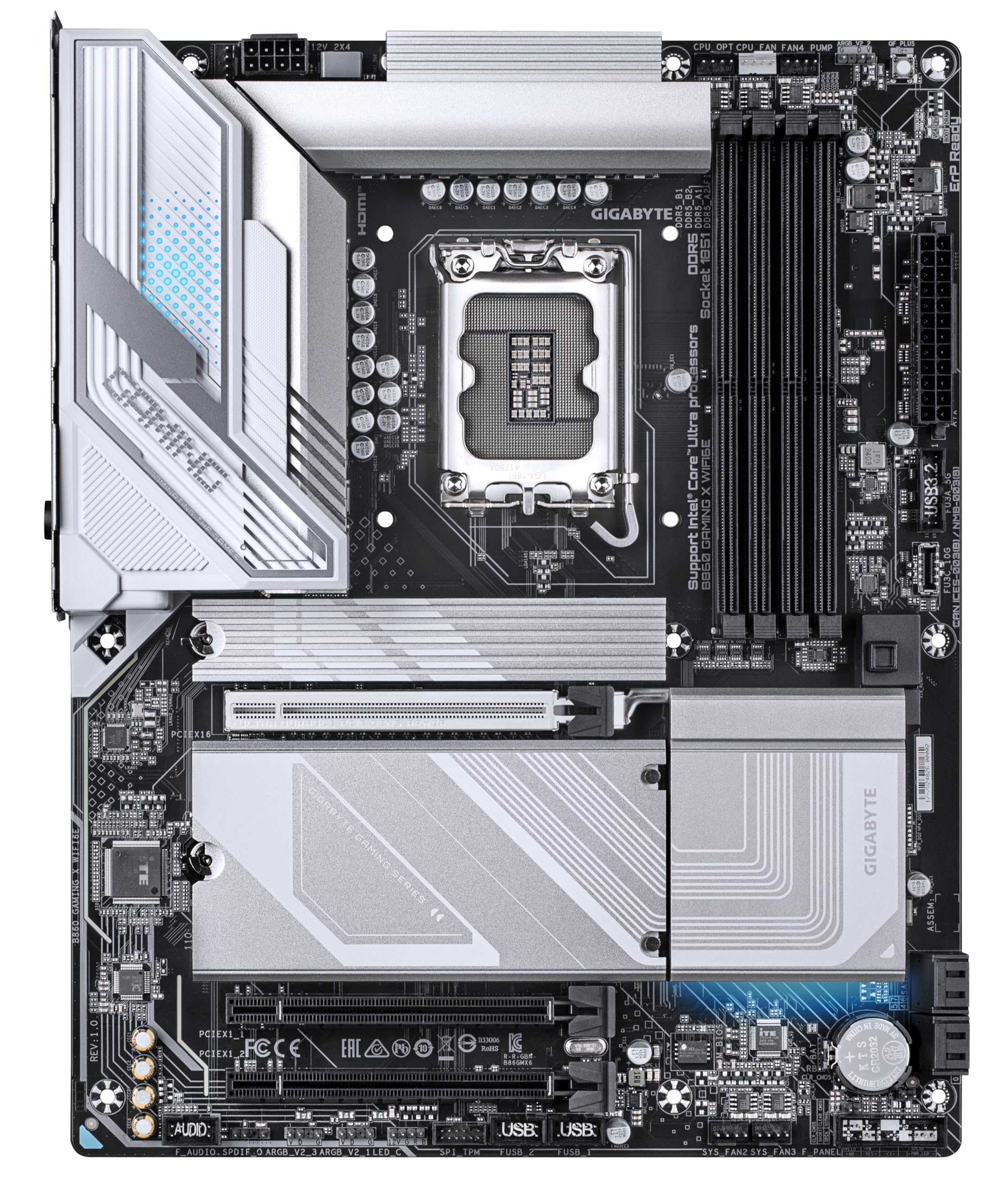 GIGABYTE B860 GAMING X WIFI6E Scheda madre - CPU Intel Core Ultra, VRM a 12+1+2+1 fasi, fino a 9066MHz DDR5, 1xPCIe 5.0 + 2xPCIe 4.0 M.2, LAN 2,5 GbE, WIFI 6E, USB4