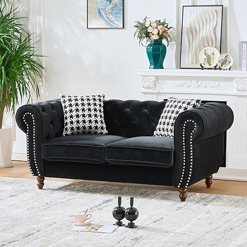 Miniatura 14 de Sofá Air de cuero copetudo para sala de estar, sofá de 3 plazas con brazo enrollado con ribete de cabeza de clavo y 2 almohadas para el cuello, sofá