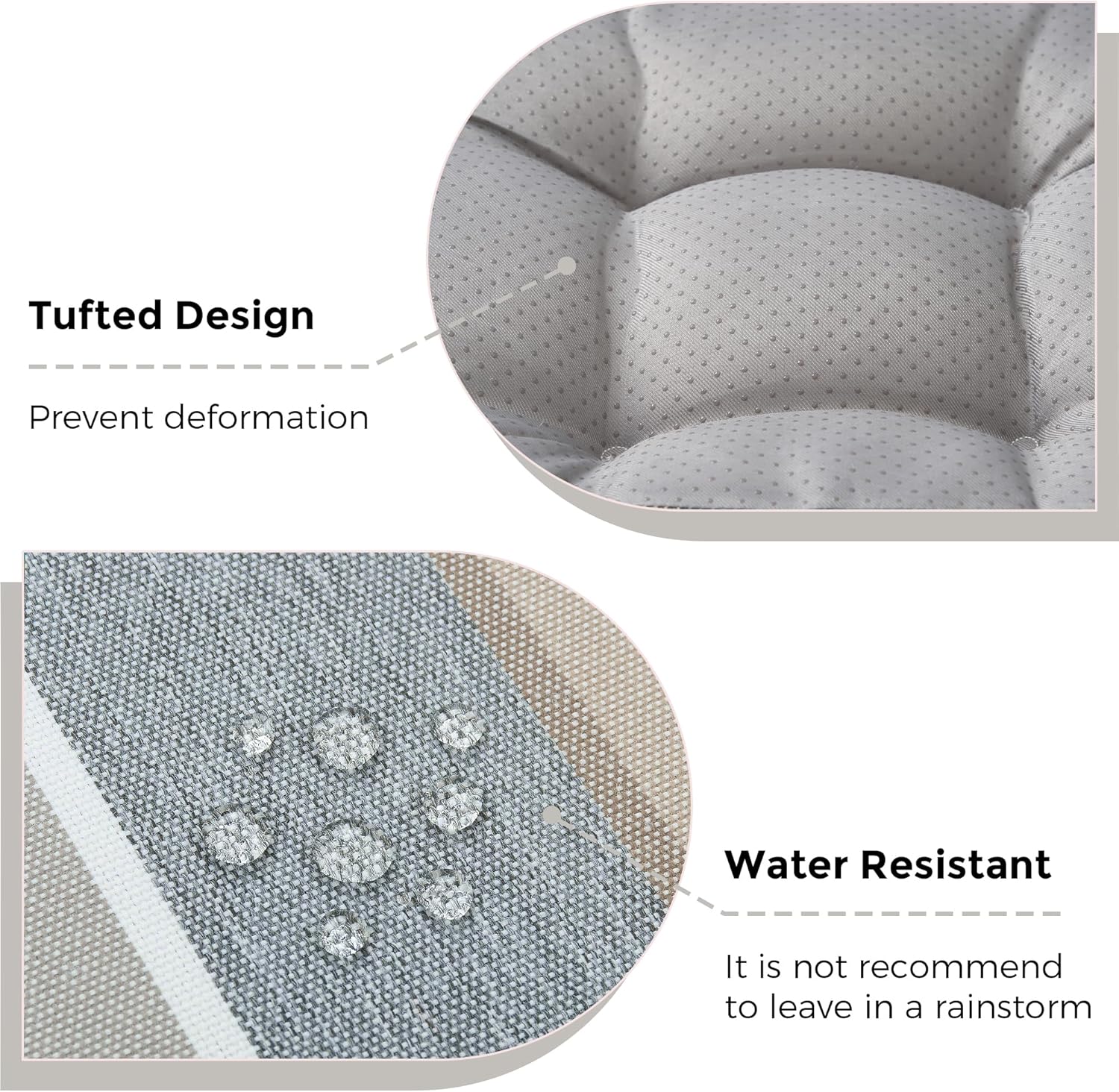 Rocking Chair Cushion Indoor 19x17 inch, Water Resistant Tufted Pads for Rocking Chairs, Non-Slip Chair Cushions for Outdoor Furniture, Grey Stripe