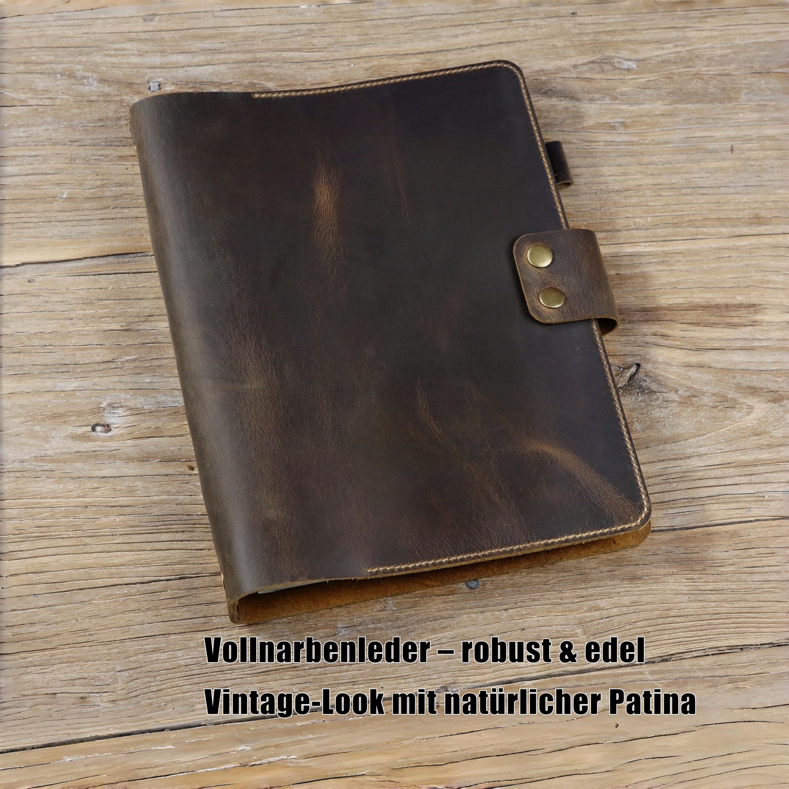 Personalisiertes Leder A4 Ringbuch Ordner – DIN A4 Mappe mit 4-Ring-Mechanik (25 mm), Vollnarbenleder im Vintage-Look „Crazy Horse“, handgenäht, 32×25 cm – ideal fürs Büro, Studium & als Geschenk