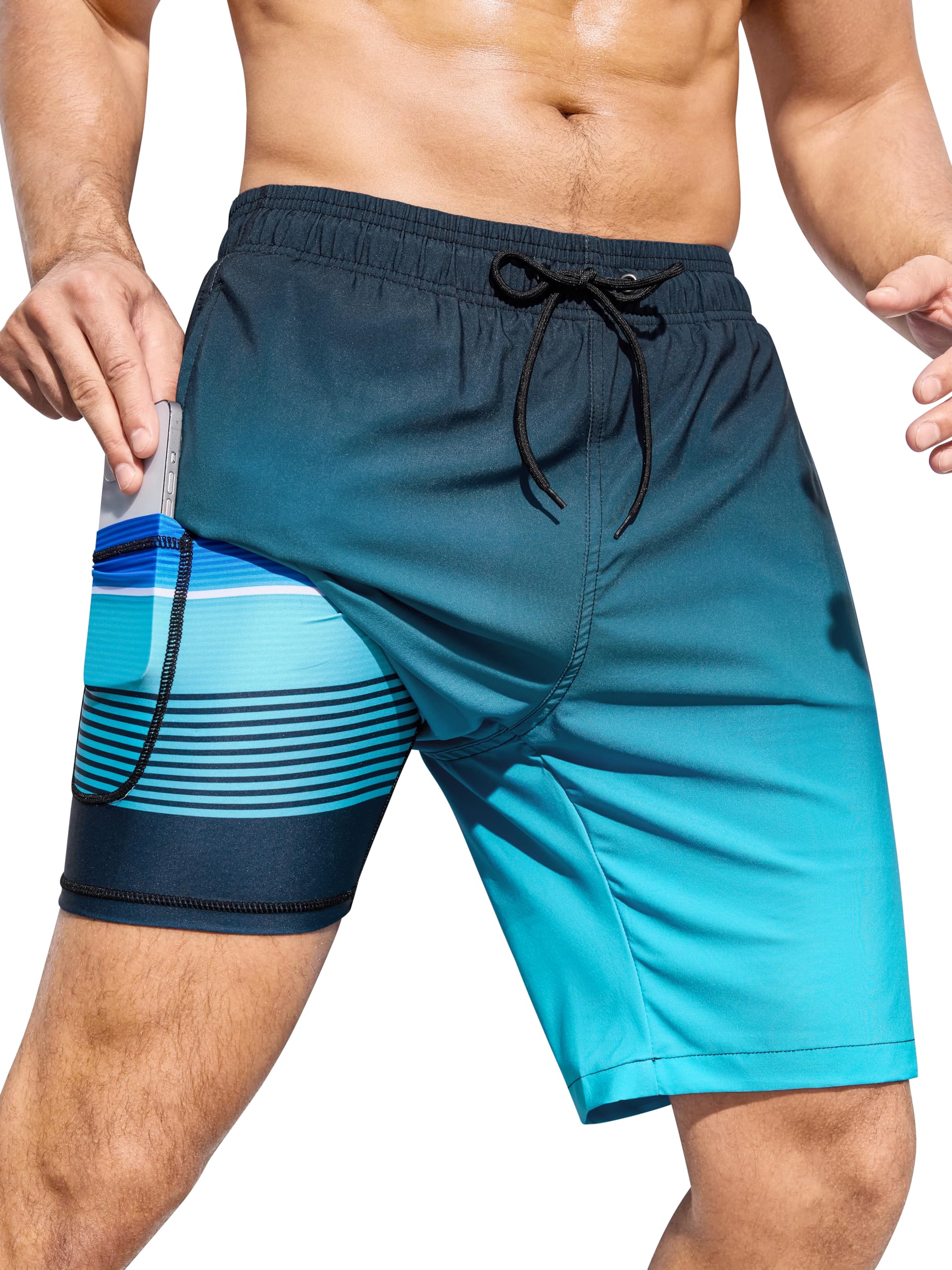 silkworld Mens Swimming Trunks with Compression Liner 2 in 1 Quick-Dry 9" Swim Shorts with Zipper Pockets-picture-11