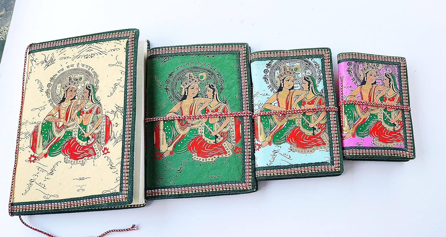 Kaka jiji handicraft Vintage Handmade Handicraft RadheKrishna Printed Diary/Notebook Journal Handmade Diary/Handmade Notebook (Handicraft Diary, Pack of 4) I Diary set I Diaries I Scrapbook