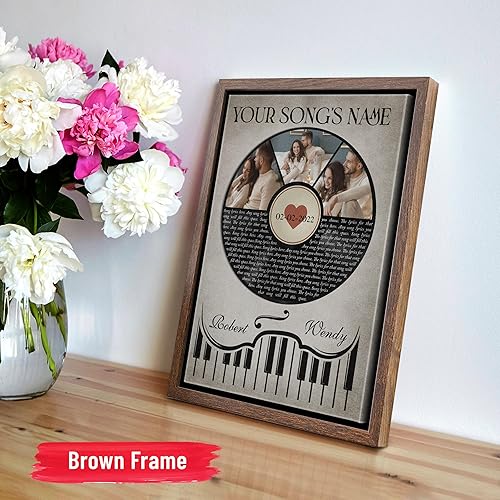 Vista 48 de H-DEWALL Letras de canciones personalizadas, lienzo enmarcado en marrón, música romántica del día de San Valentín, regalo personalizado para marido
